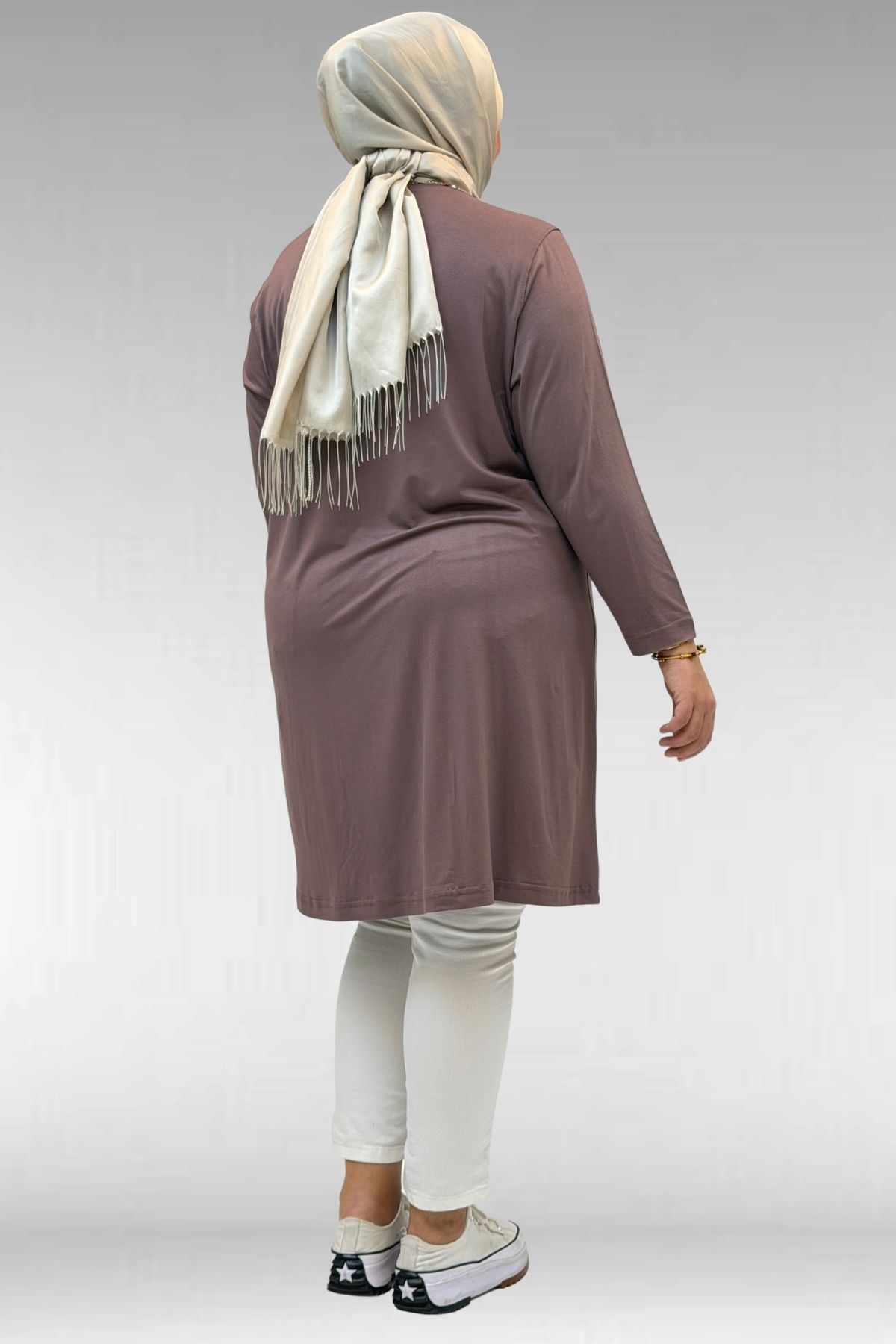 8180 تونيك بأزرار مقاس كبير -  لون القهوة 