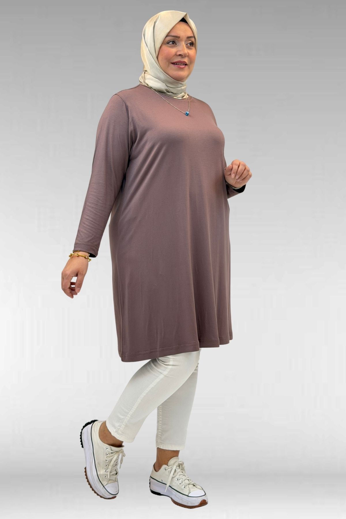 8180 تونيك بأزرار مقاس كبير -  لون القهوة 