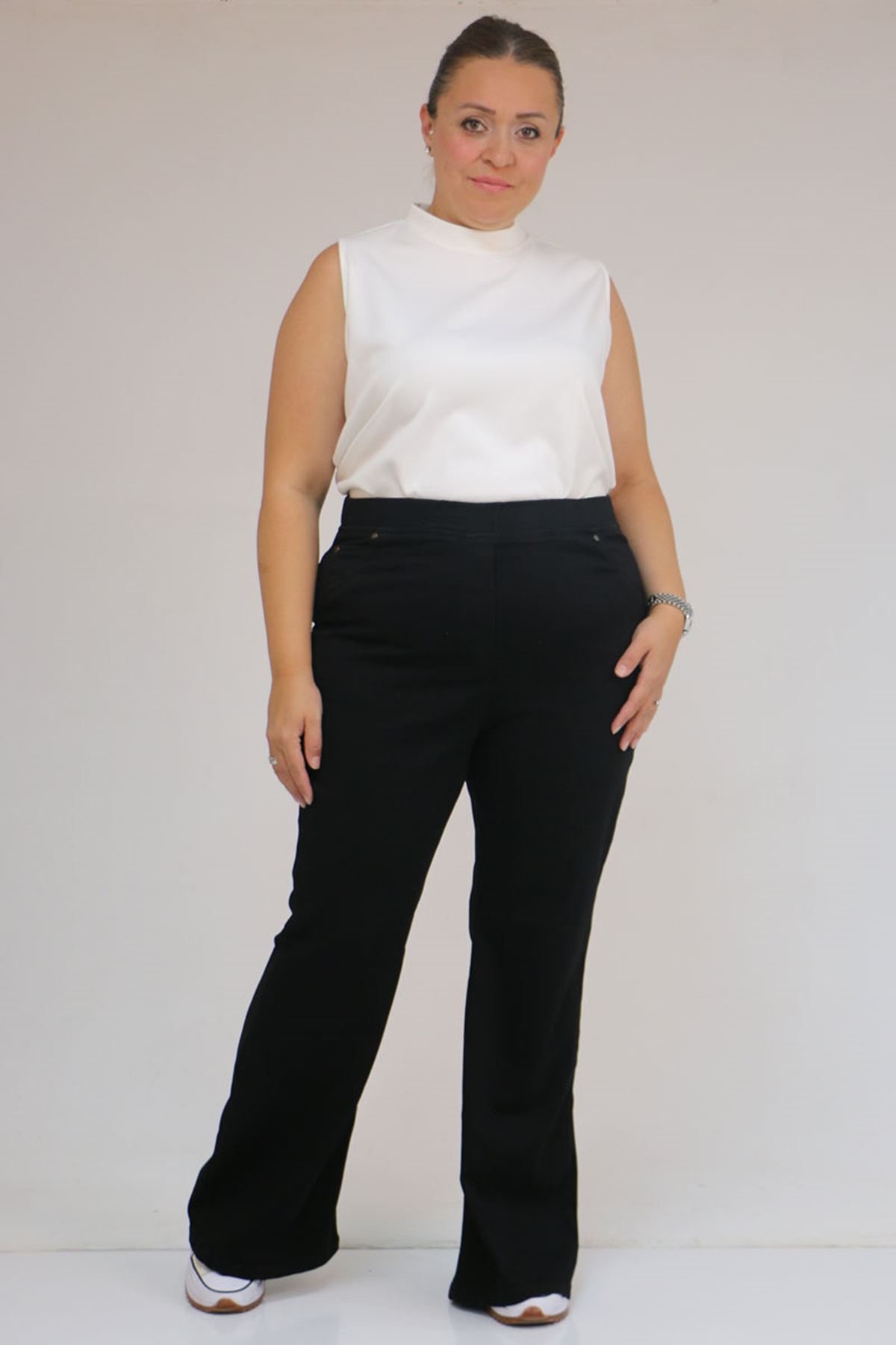 9137-21 Büyük Beden İspanyol Paça Kot Pantolon - Siyah