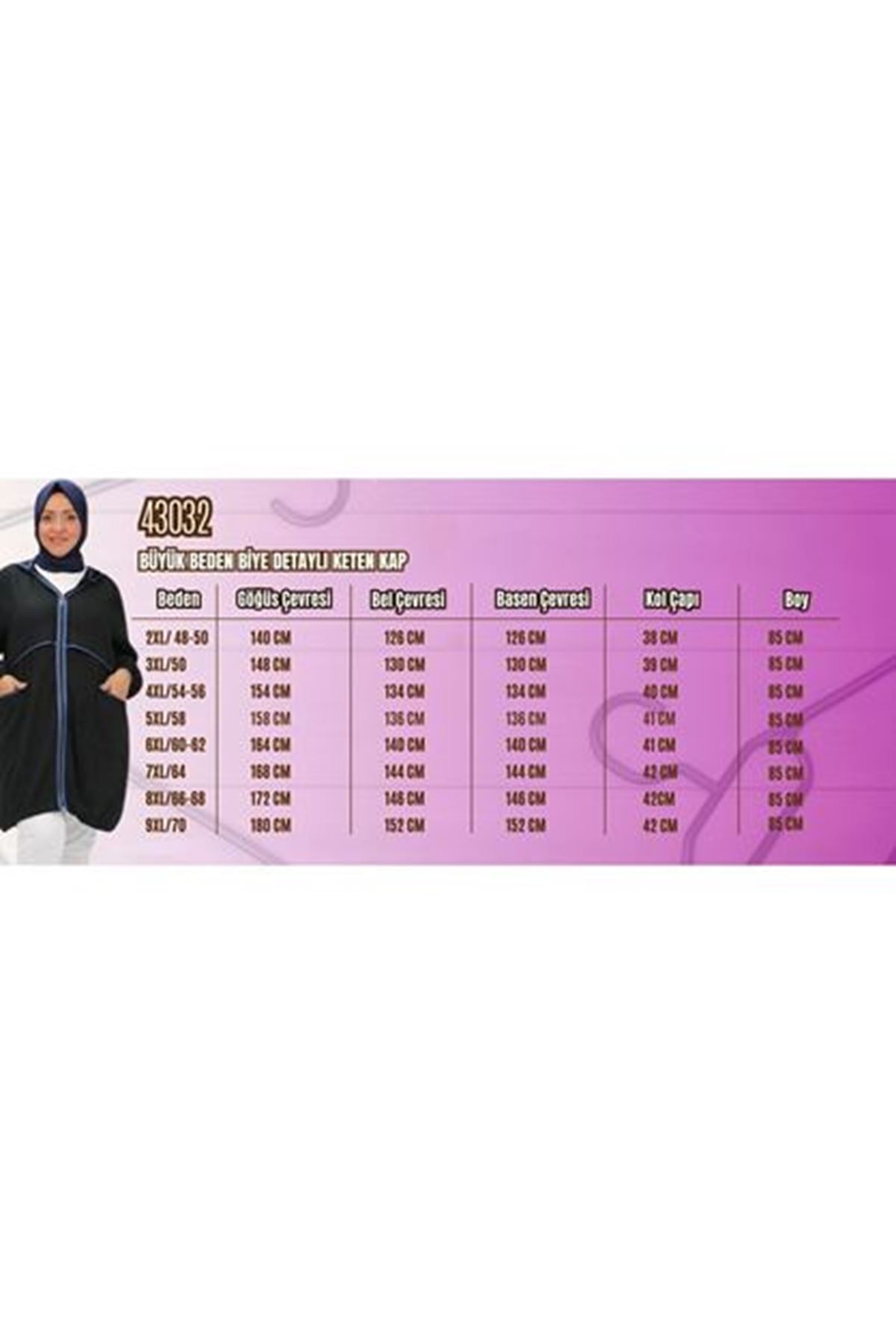 43032 Büyük Beden Biye Detaylı  Keten Kap - Haki