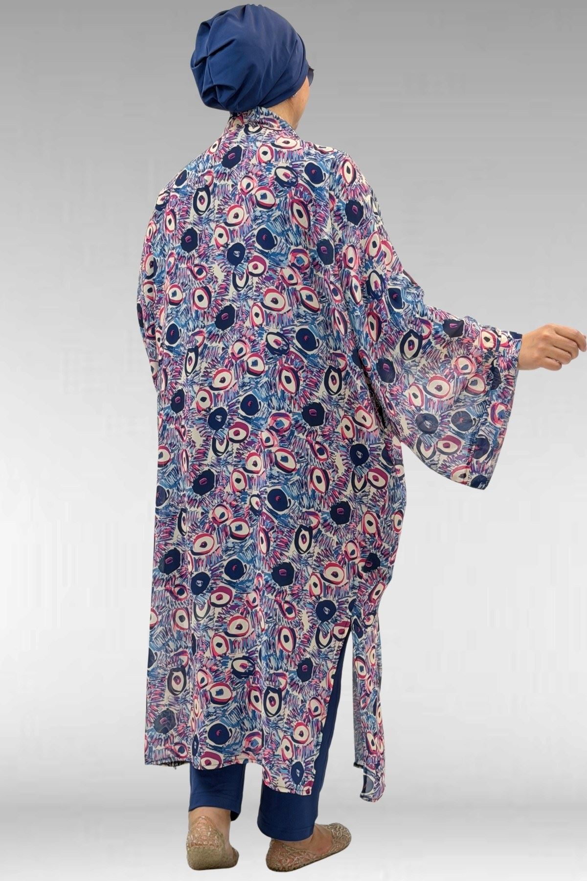 1735 Büyük Beden Garni Detaylı Pareo - Göz Desen İndigo