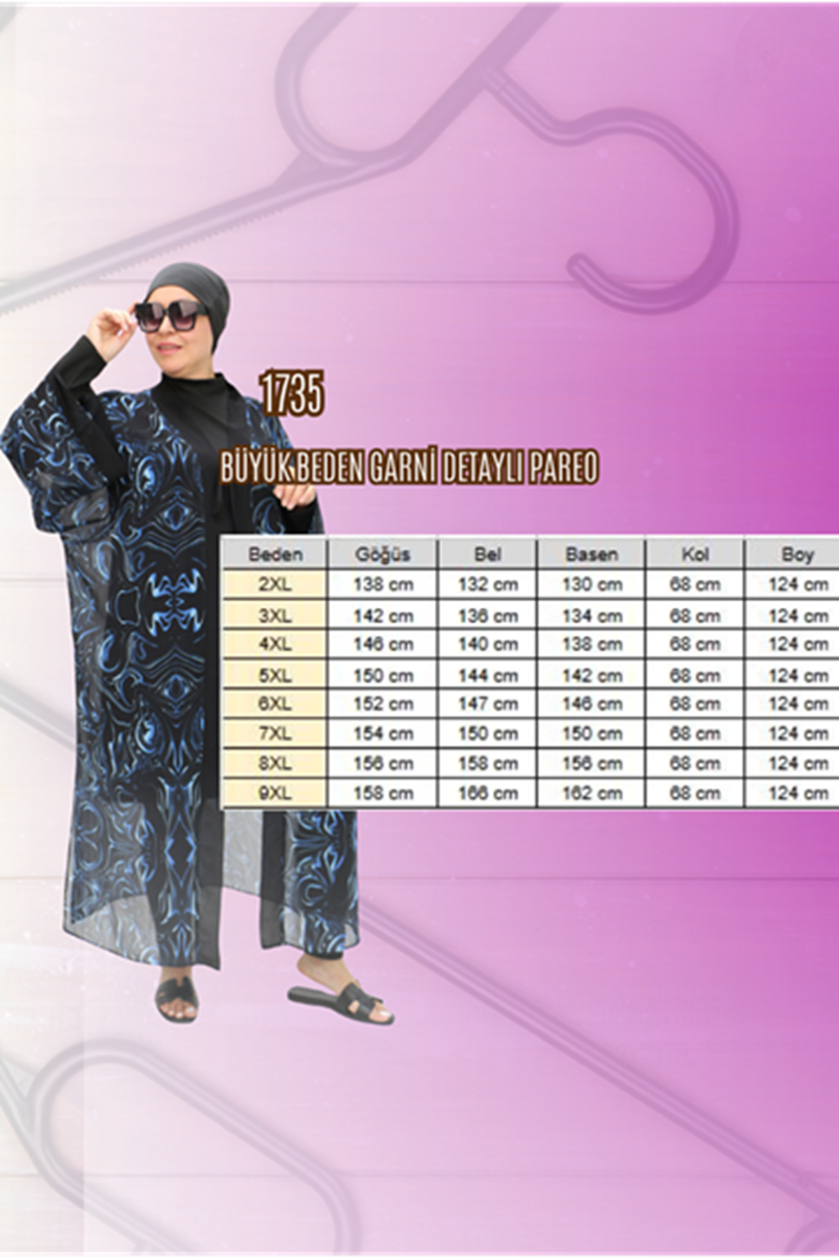 1735 Büyük Beden Garni Detaylı Pareo - Göz Desen İndigo