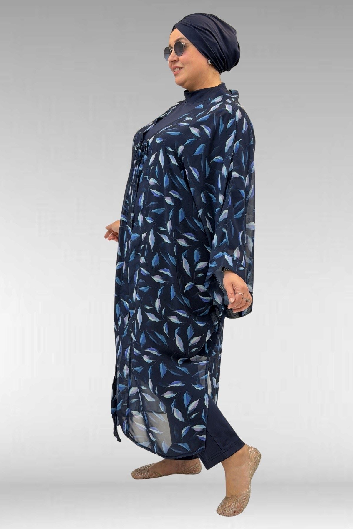 1735 Büyük Beden Garni Detaylı Pareo - Laci Yaprak Desenli-Laci