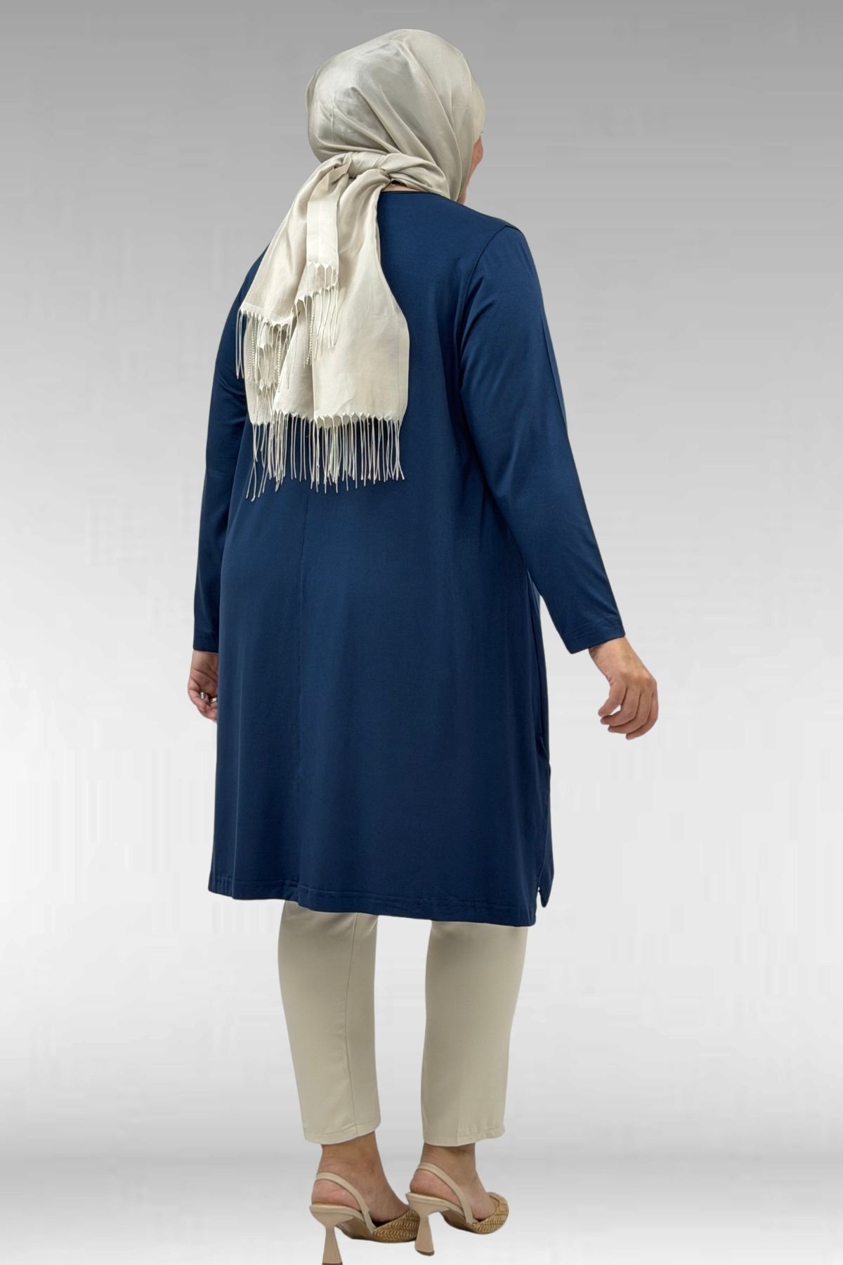 58070 Büyük Beden Asimetrik Kesim Penye Tunik - Petrol 