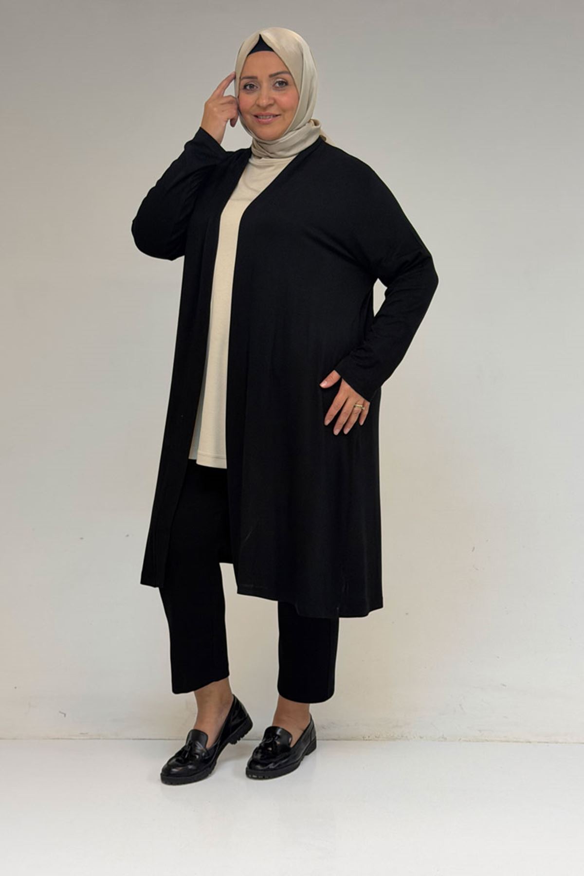 43008 Büyük Beden Penye Ceket - Siyah