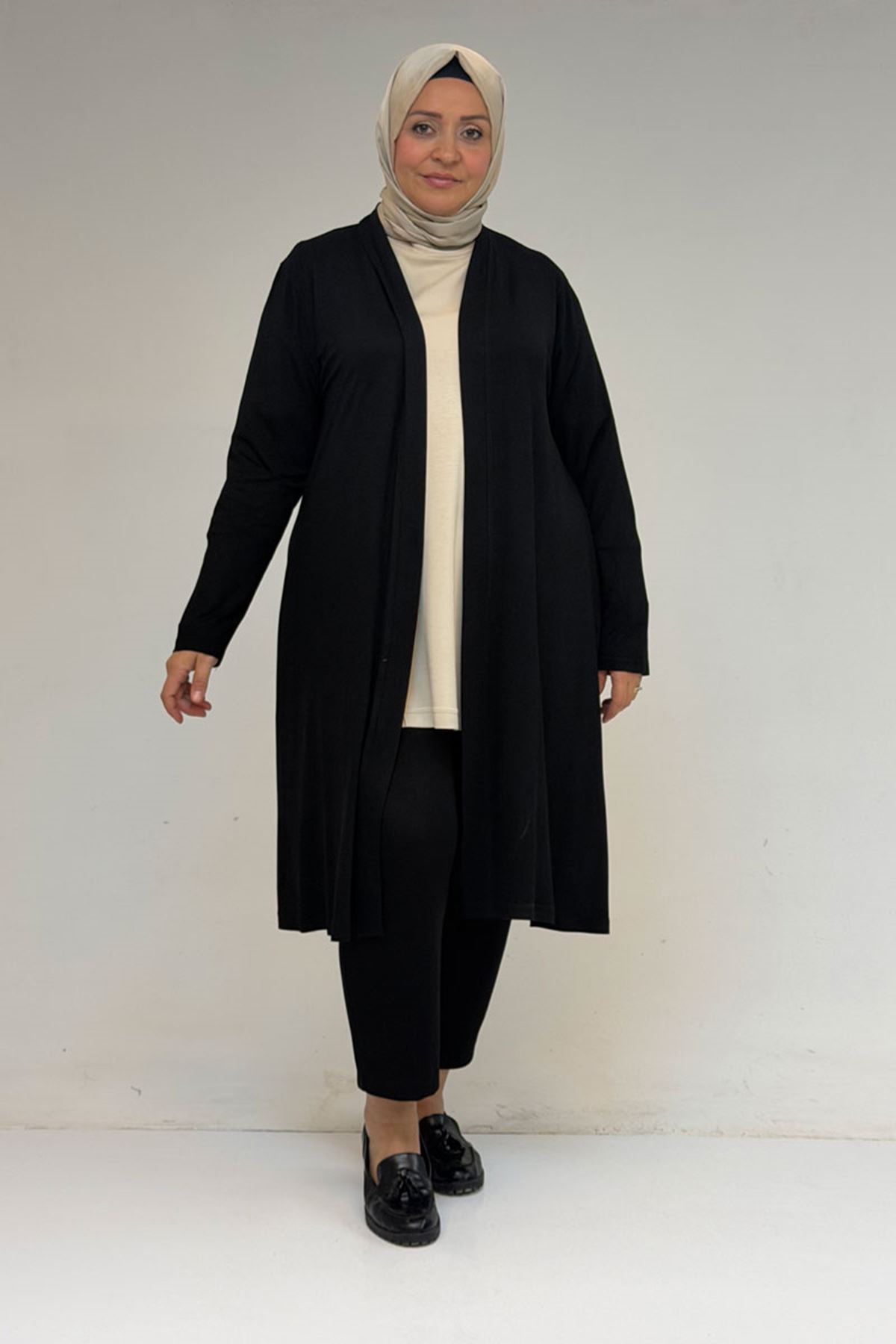 43008 Büyük Beden Penye Ceket - Siyah