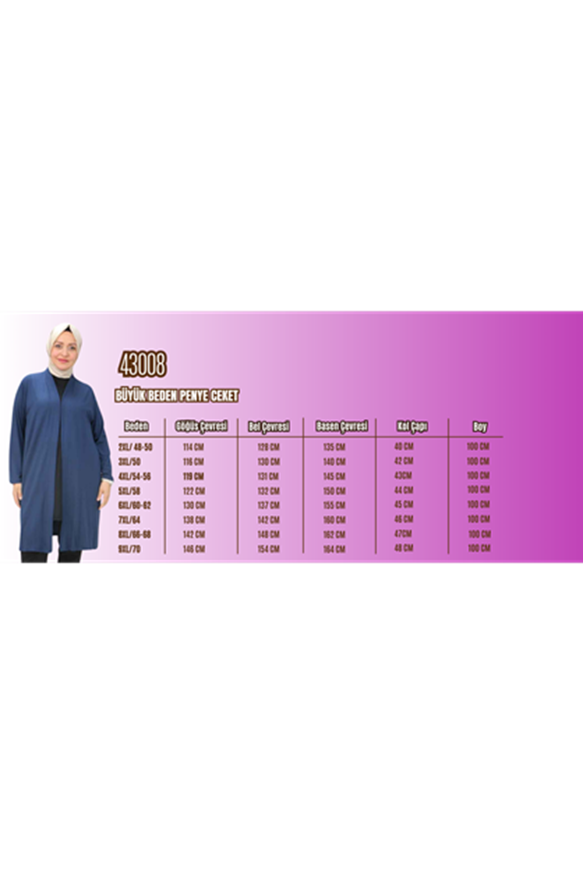 43008 Büyük Beden Penye Ceket - Koyu Petrol
