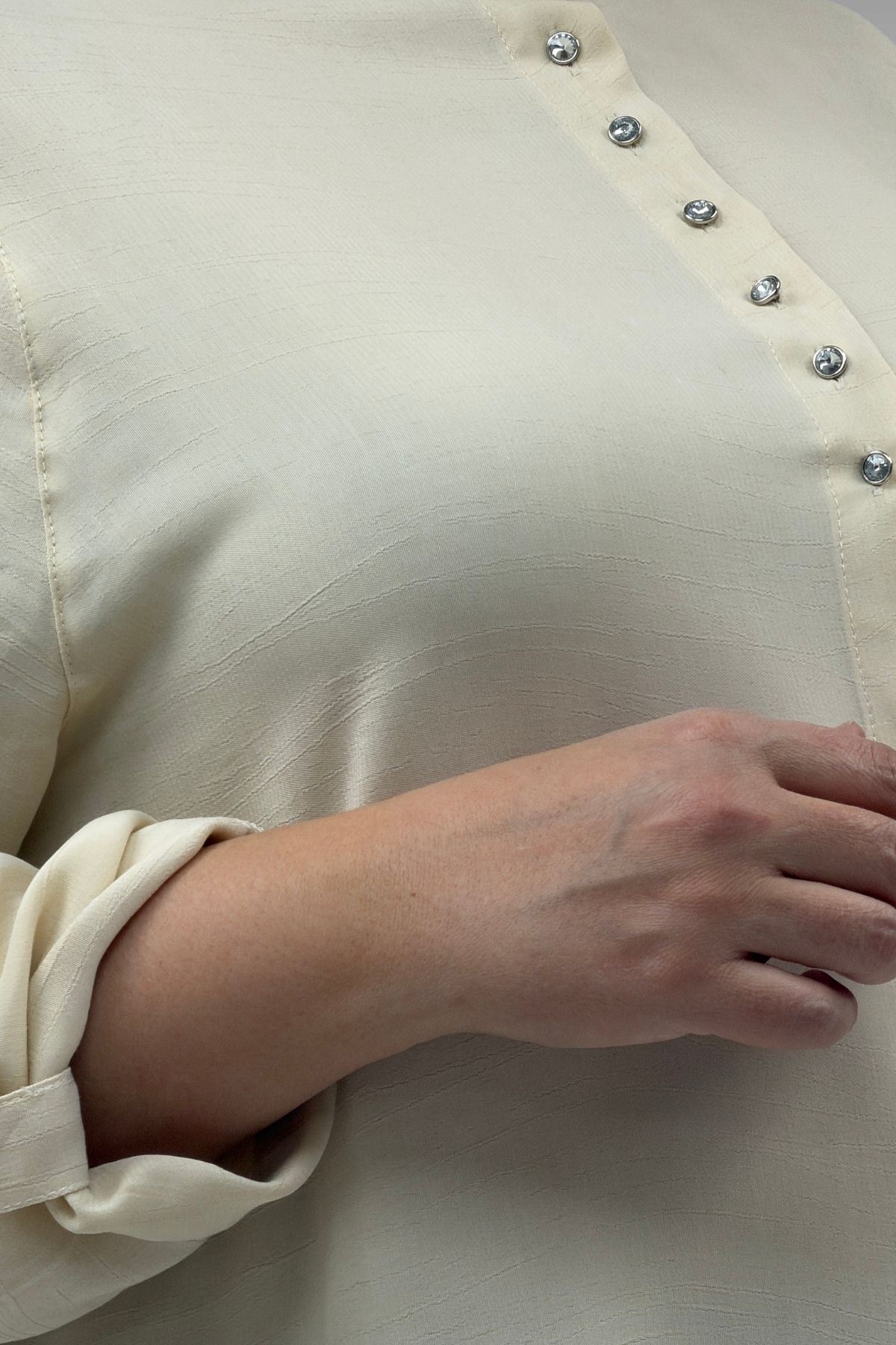 68039 Büyük Beden Hakim Yaka Maroken Gömlek - Bej