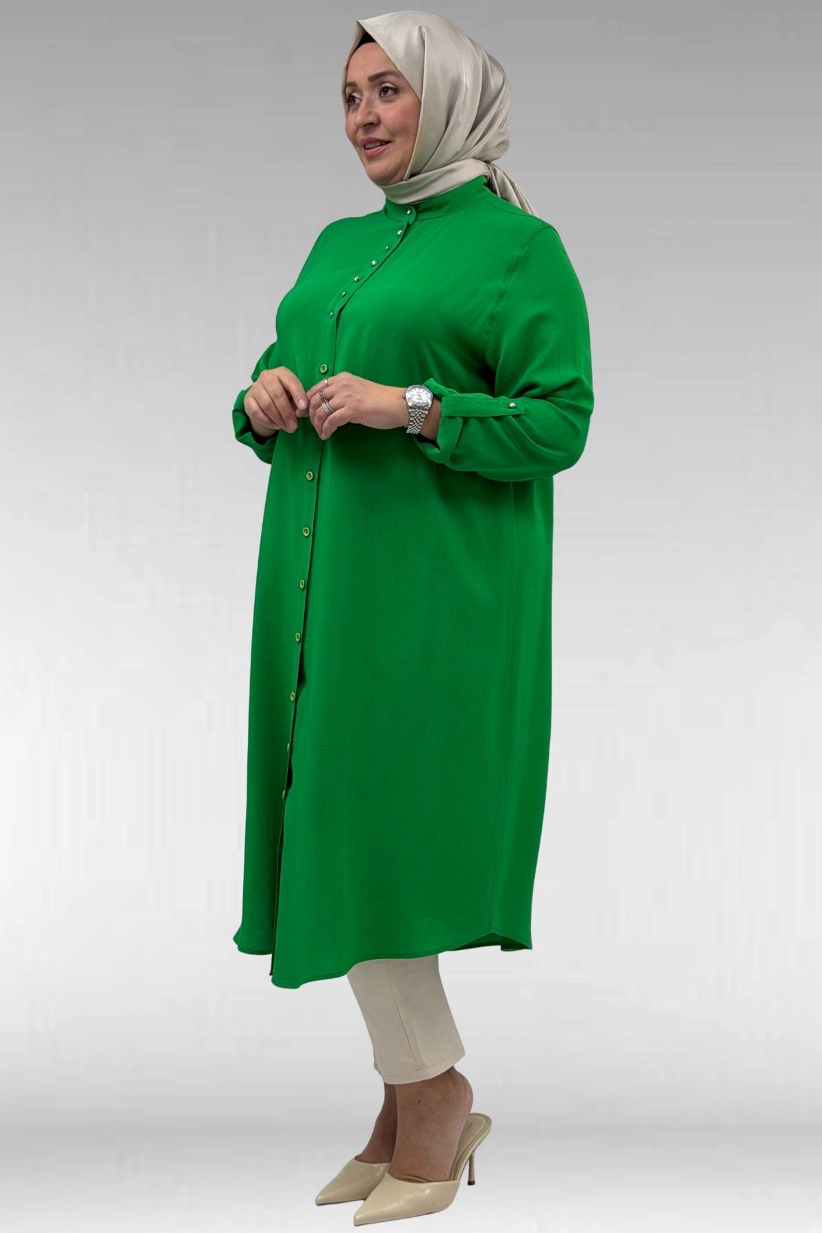 68039 Büyük Beden Hakim Yaka Maroken Gömlek - Benetton