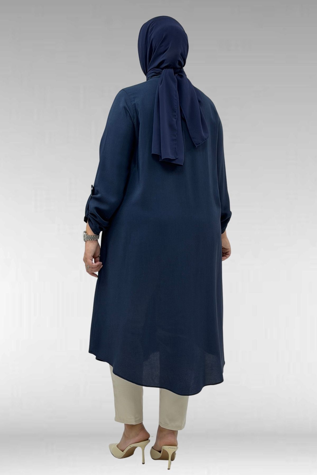 68039 Büyük Beden Hakim Yaka Maroken Gömlek - Lacivert