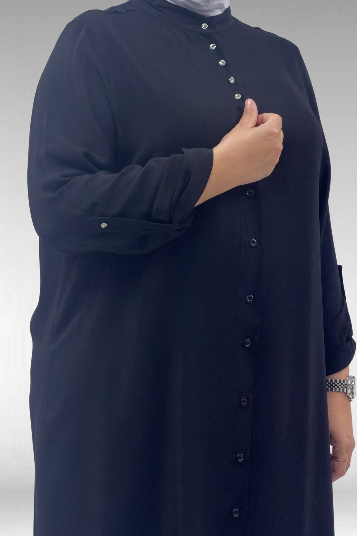 68039 Büyük Beden Hakim Yaka Maroken Gömlek - Siyah