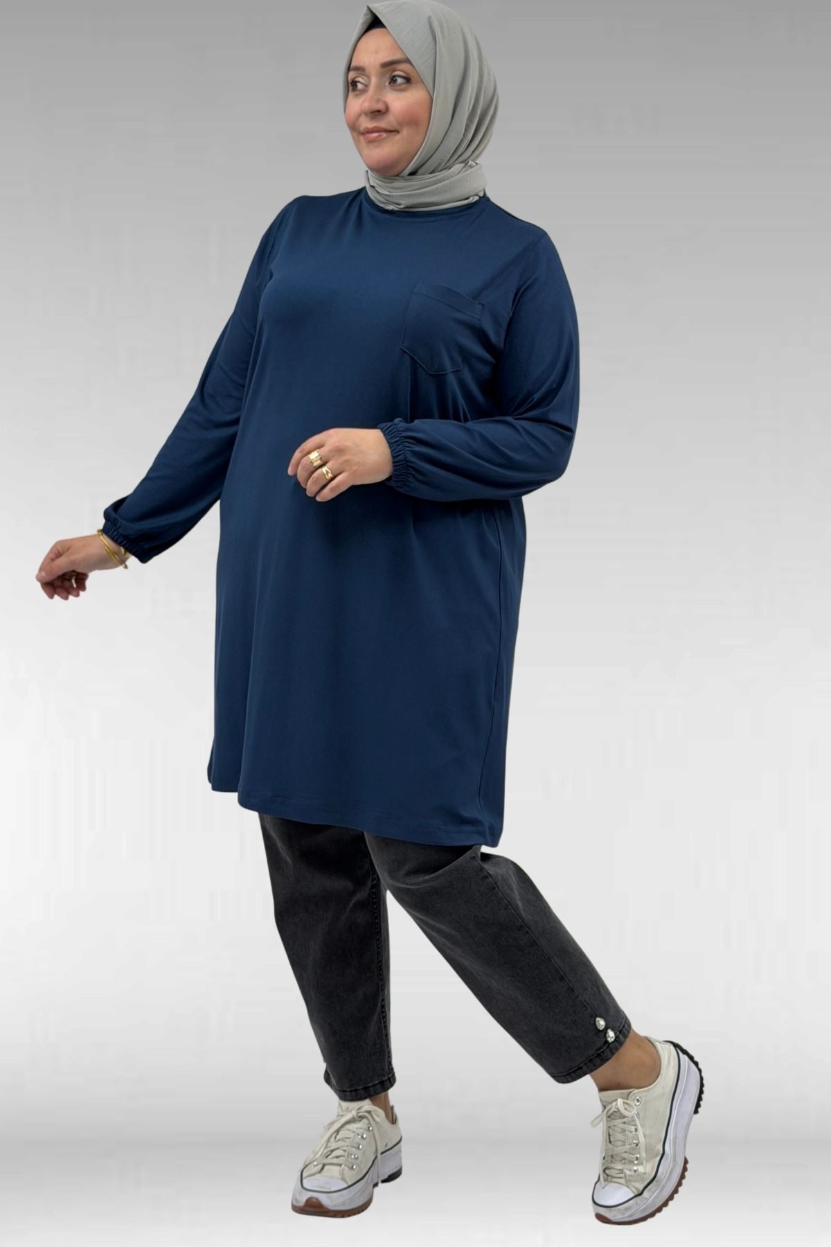 38014 Plus Size Pocket Detailed Combed Cotton Tunic - Lilac