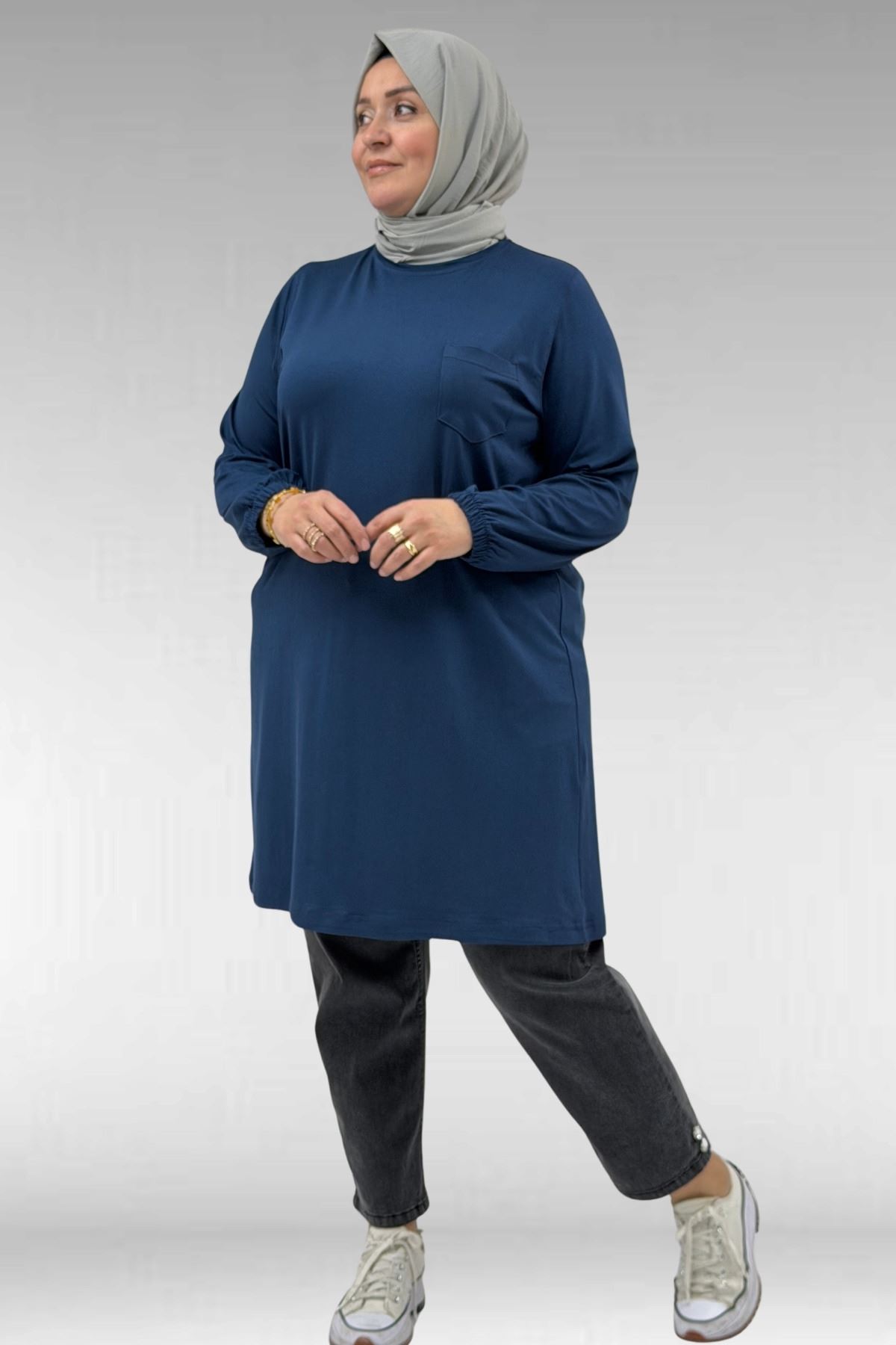 38014 Plus Size Pocket Detailed Combed Cotton Tunic - Lilac