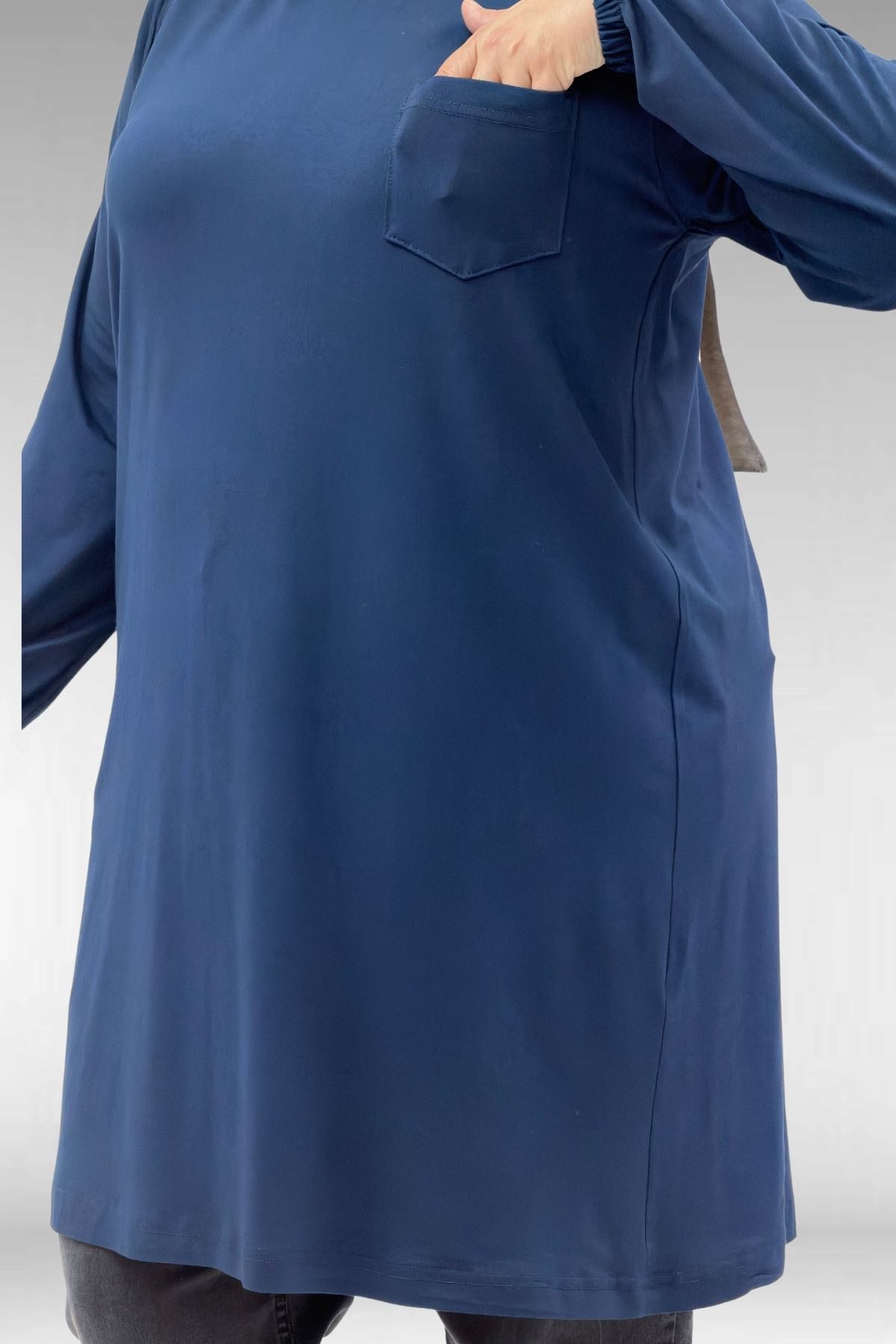 38014 Plus Size Pocket Detailed Combed Cotton Tunic - Lilac