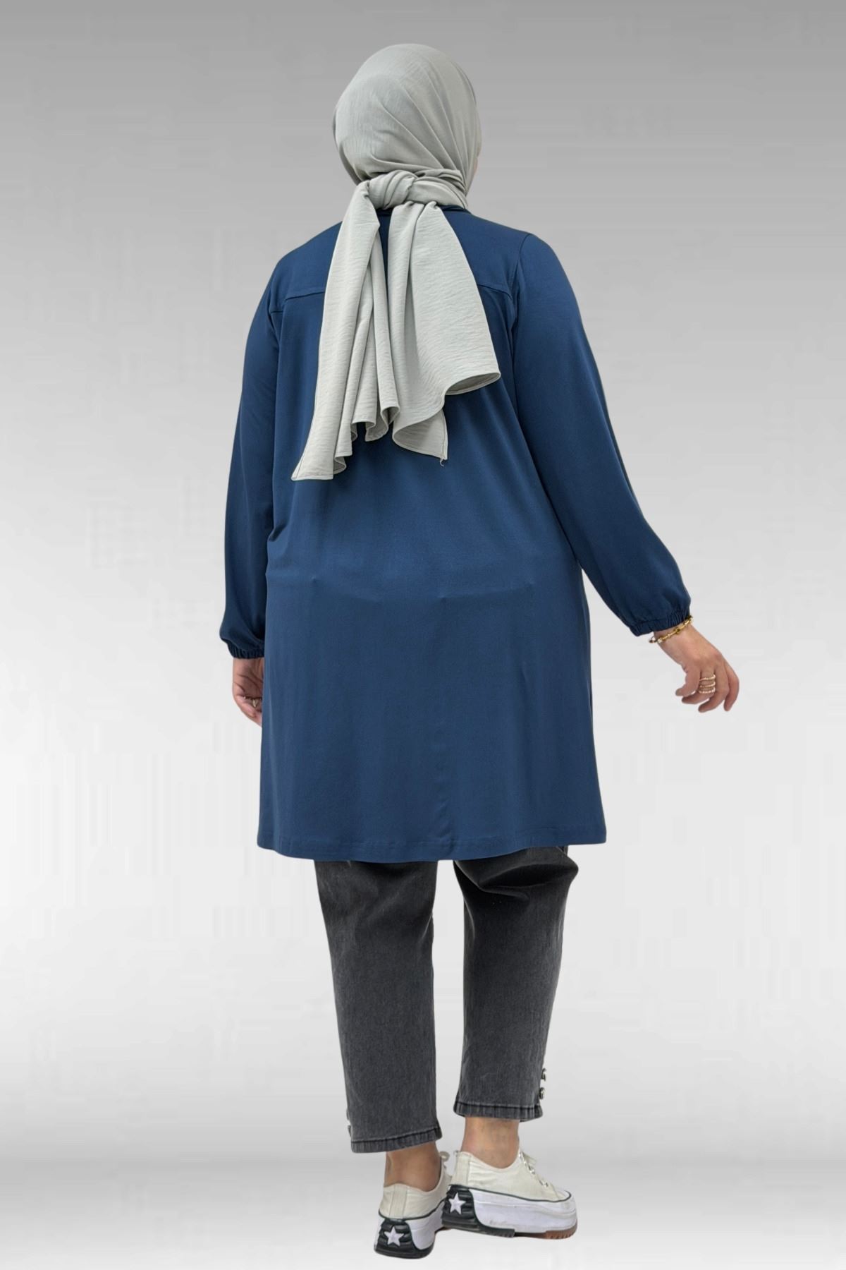 38014 Plus Size Pocket Detailed Combed Cotton Tunic - Lilac