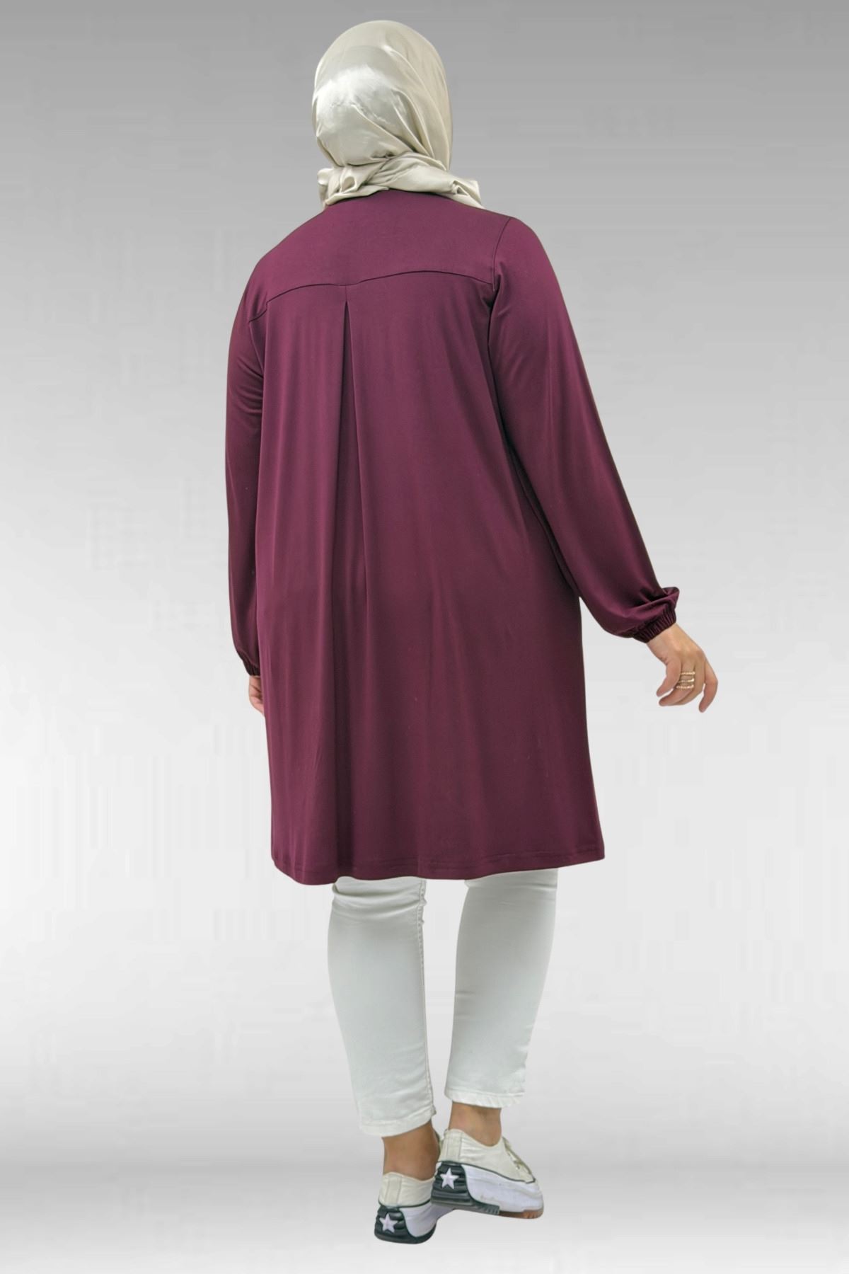 38014 Büyük Beden  Basic Penye Tunik - Bordo