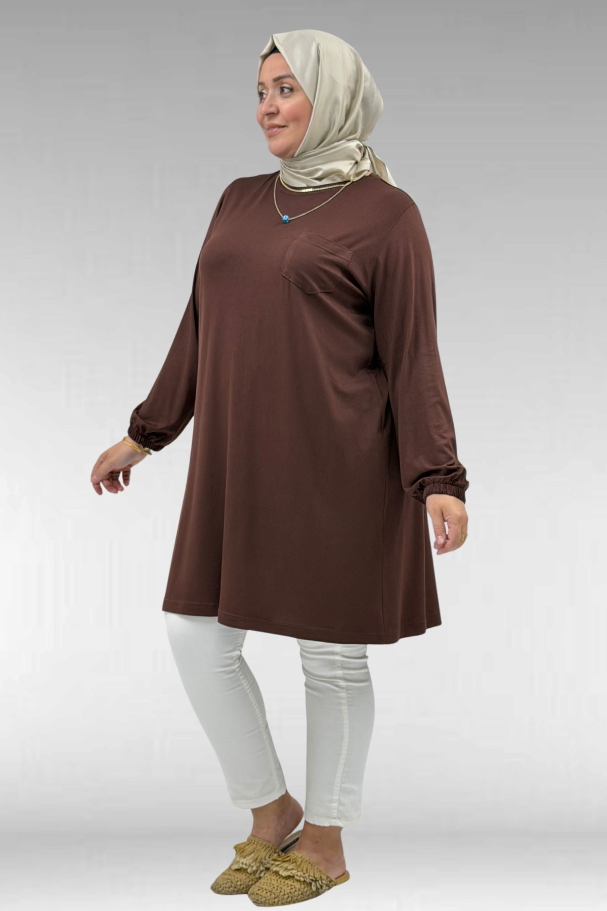 38014 Plus Size Pocket Detailed Combed Cotton Tunic - Black