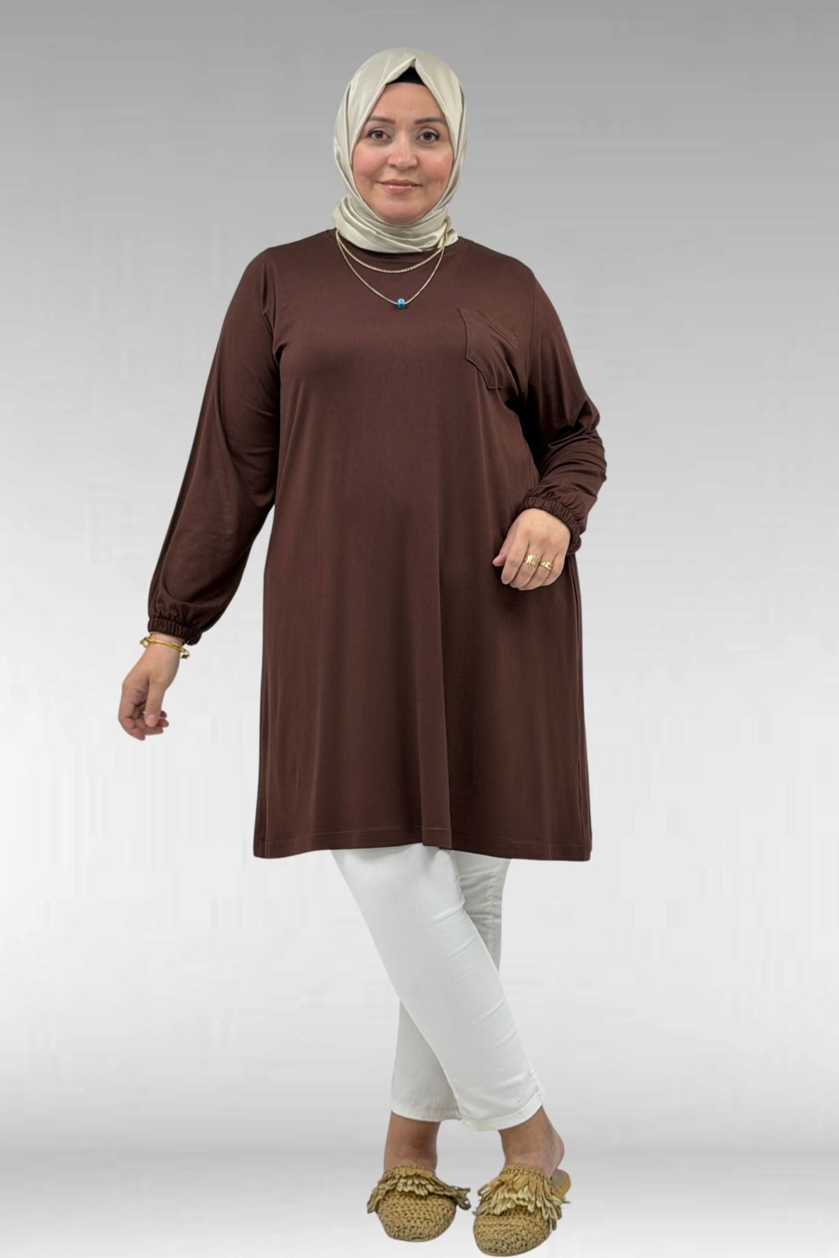38014 Plus Size Pocket Detailed Combed Cotton Tunic - Black