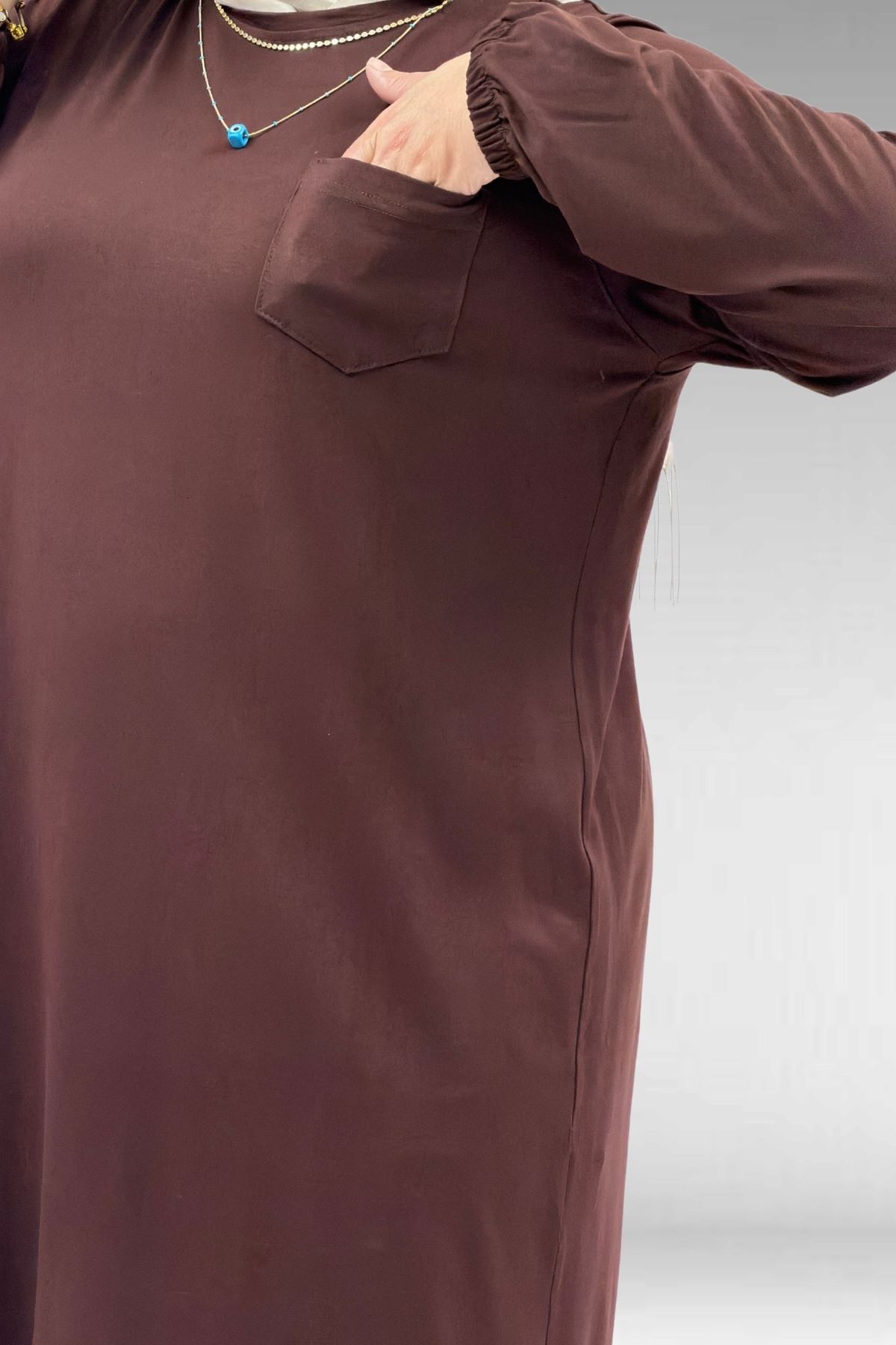 38014 Plus Size Pocket Detailed Combed Cotton Tunic - Black