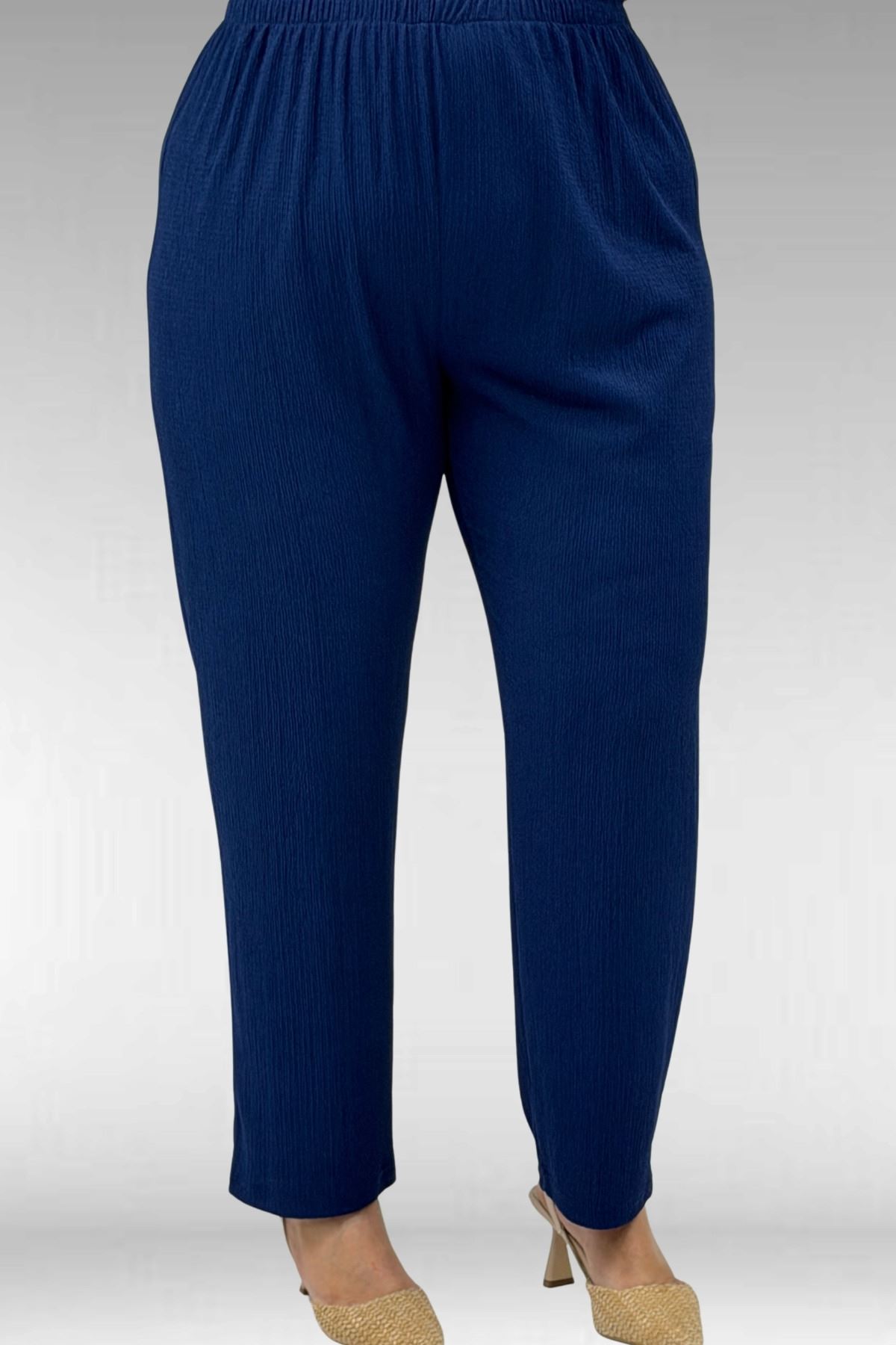 37013 Large Size Buttoned Suit with Wrinkled Trousers-Navy Blue