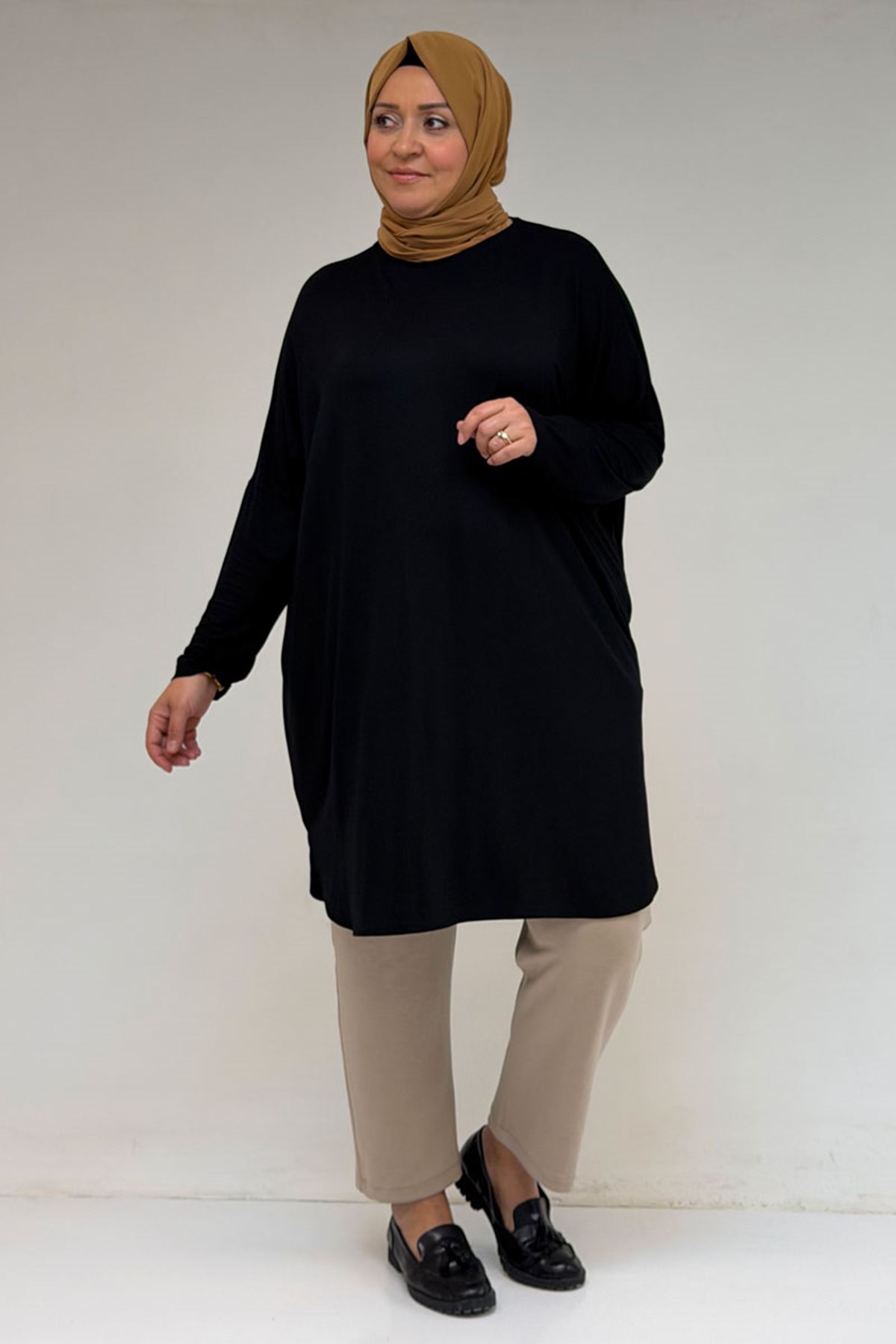 38111 Plus Size Basic Combed Cotton Tunic - Black