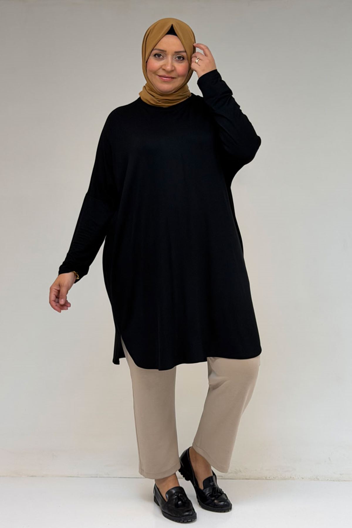 38111 Plus Size Basic Combed Cotton Tunic - Black