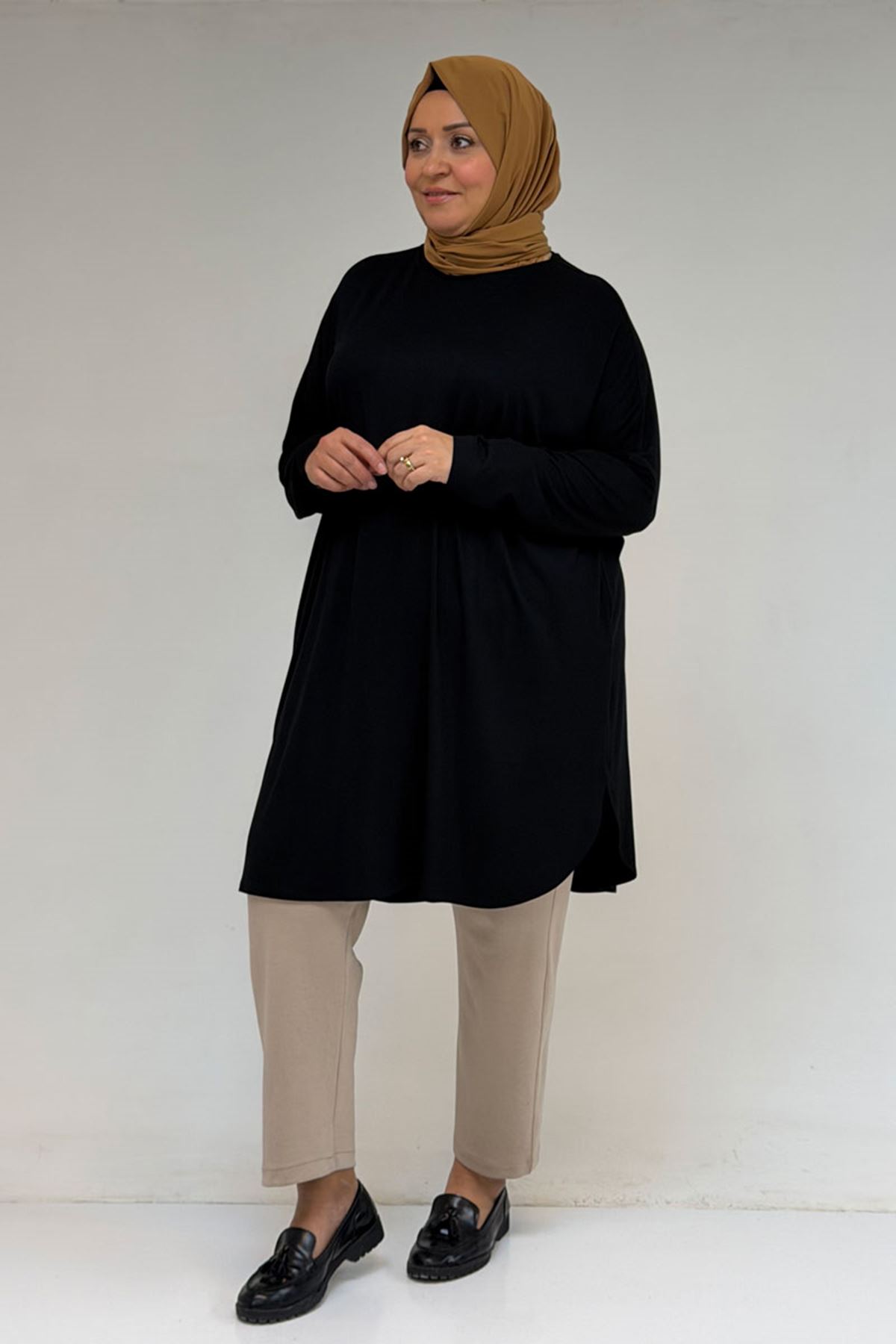 38111 Plus Size Basic Combed Cotton Tunic - Black