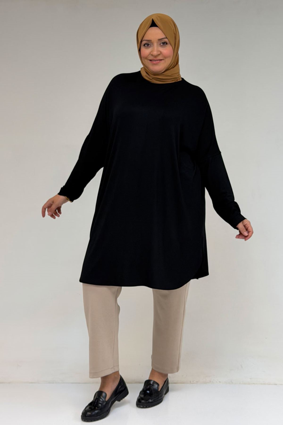 38111 Plus Size Basic Combed Cotton Tunic - Black