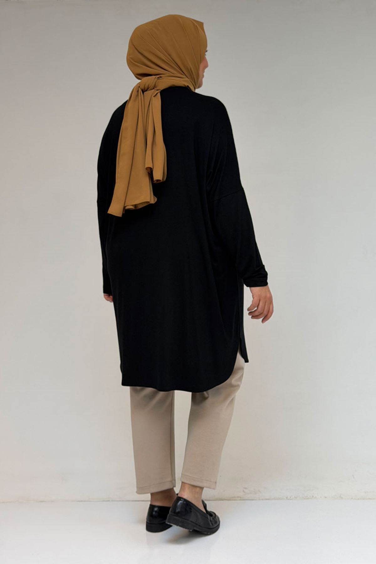 38111 Plus Size Basic Combed Cotton Tunic - Black