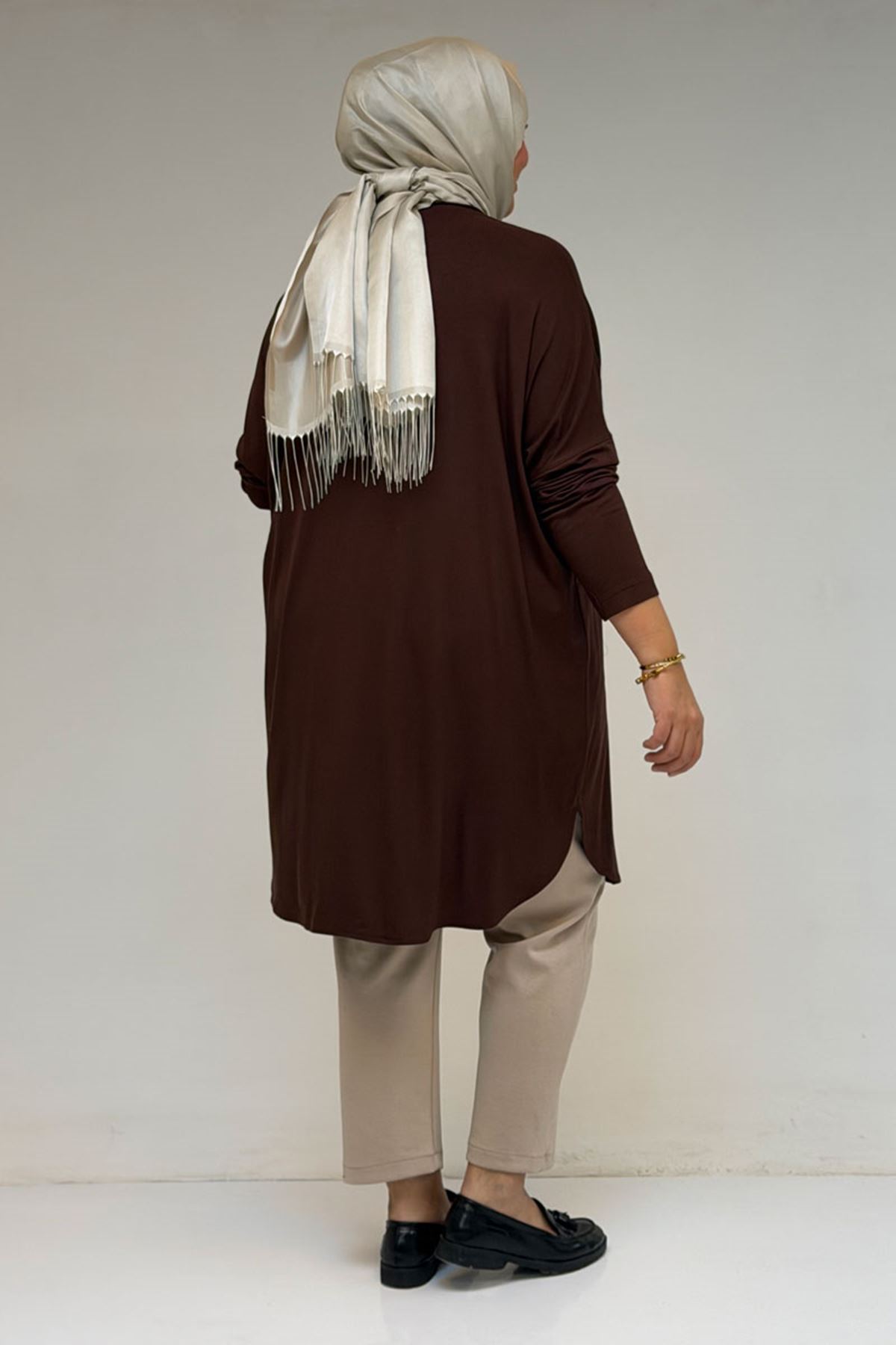 38111 Plus Size Basic Combed Cotton Tunic - Brown