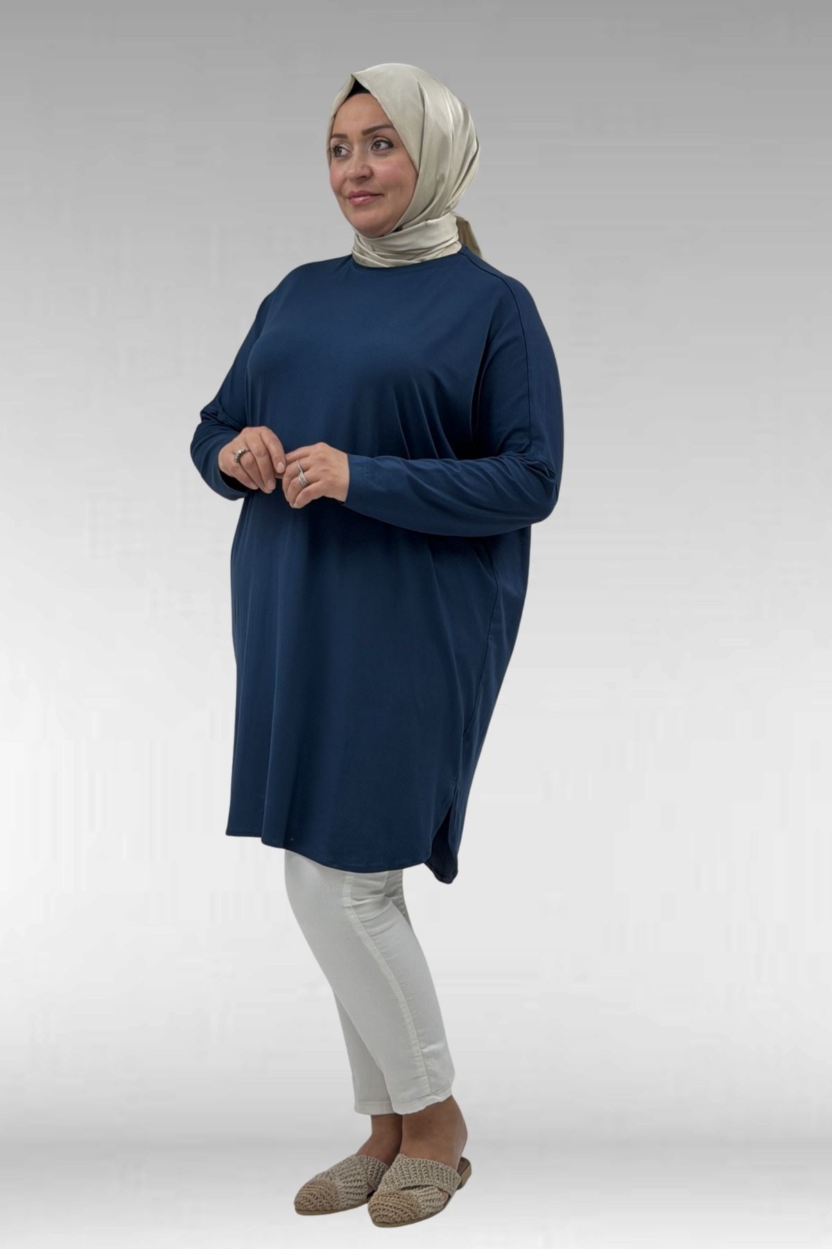38011 Plus Size Basic Combed Cotton Tunic - Oil