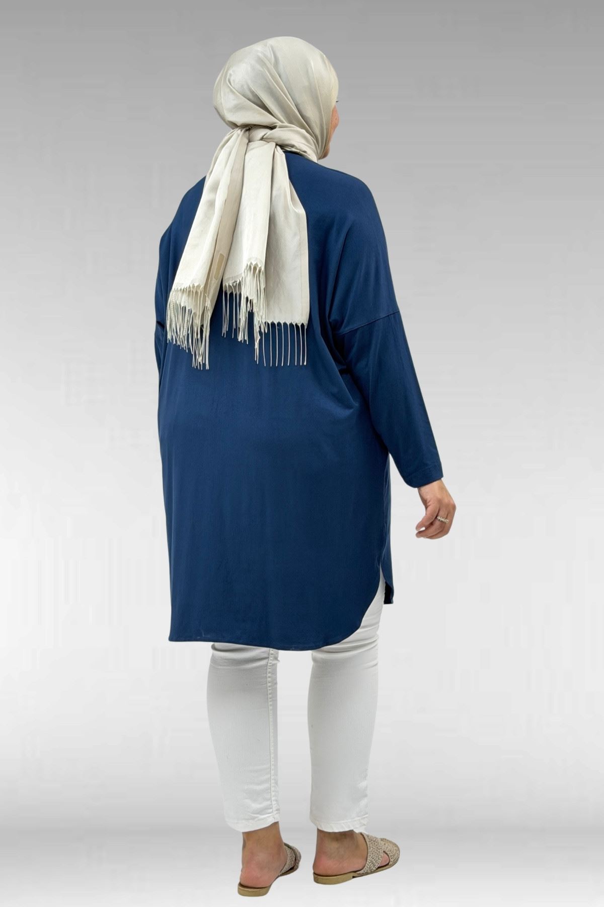 38011 Plus Size Basic Combed Cotton Tunic - Oil