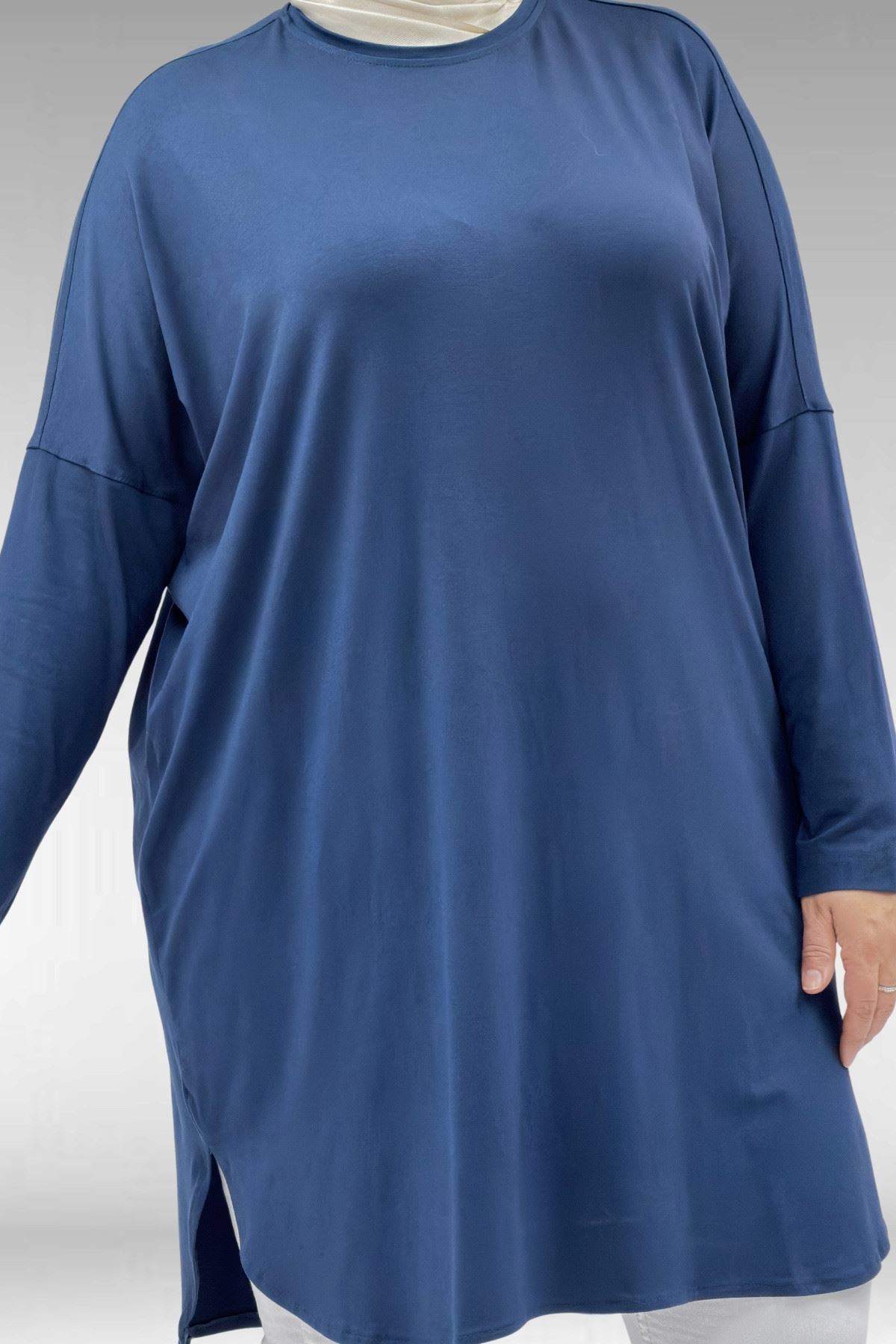 38011 Plus Size Basic Combed Cotton Tunic - Oil