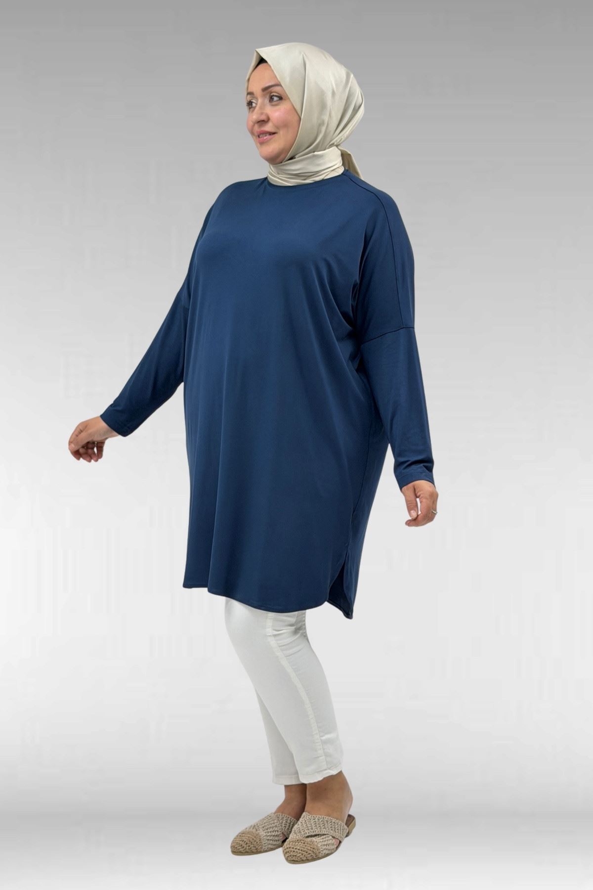 38011 Plus Size Basic Combed Cotton Tunic - Oil