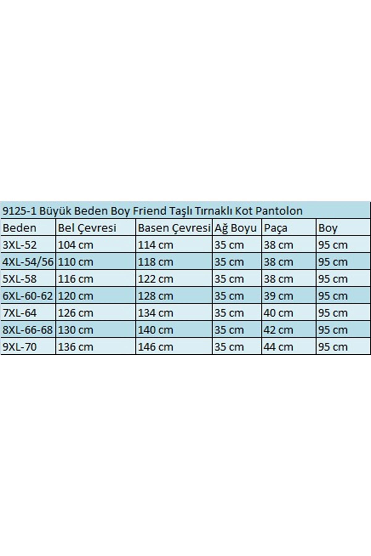 D-9125-7 Büyük Beden Boy Friend Kot Pantolon - Siyah