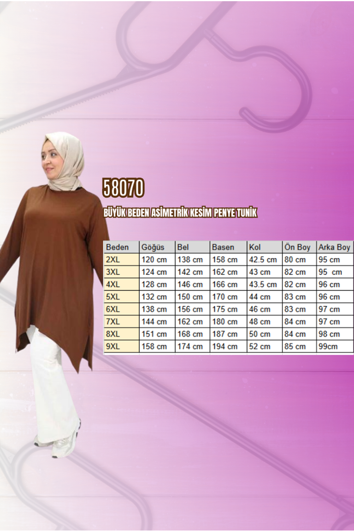 D-58070 Büyük Beden Asimetrik Kesim Penye Tunik - Mürdüm