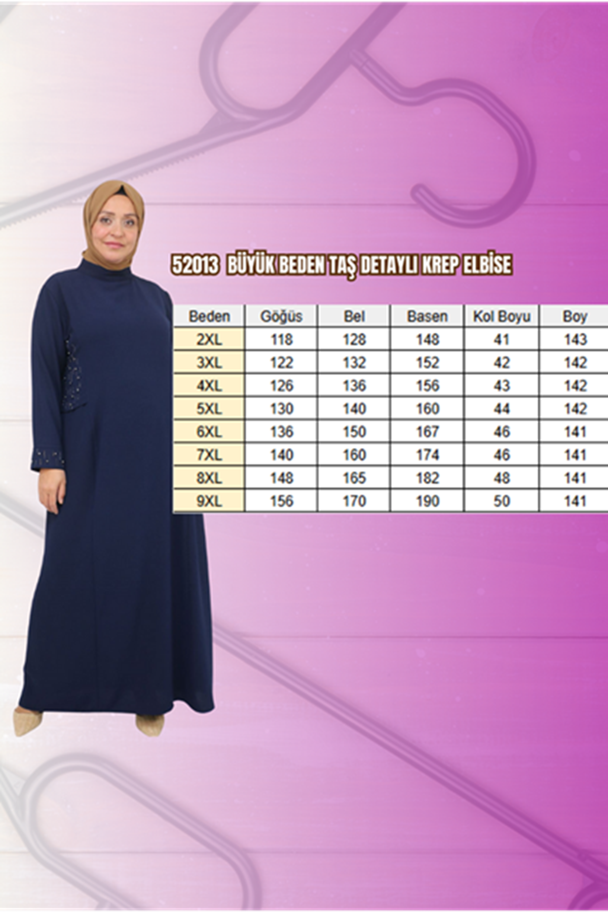 T-52013 Büyük Beden Taş Detaylı Krep Elbise- Siyah