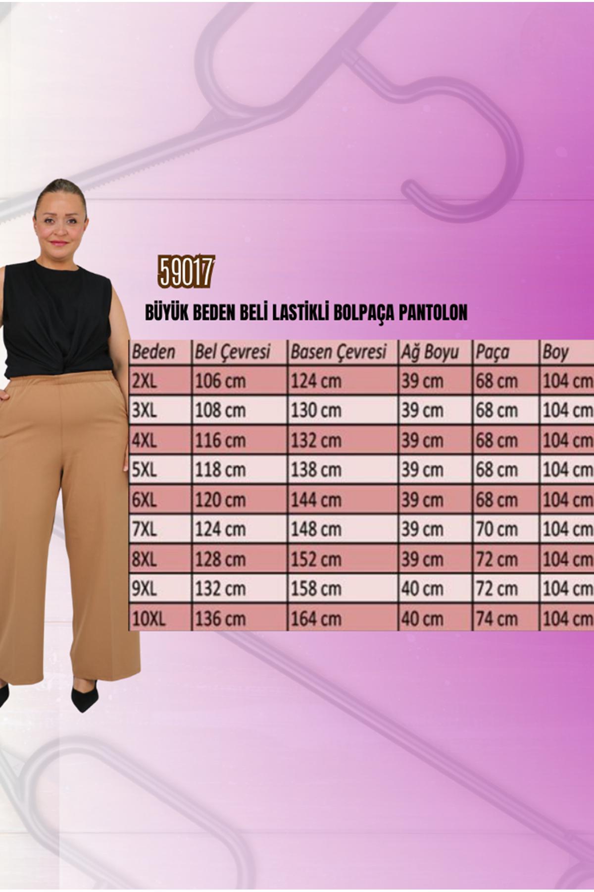 29019 Büyük Beden Beli Lastikli Bolpaça Pantolon - Siyah