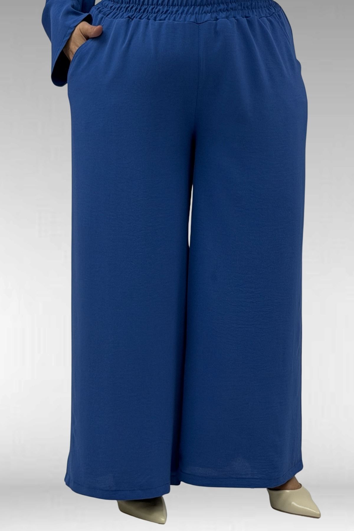 57031 Büyük Beden Erkek Yaka Airobin Pantolonlu Takım - İndigo