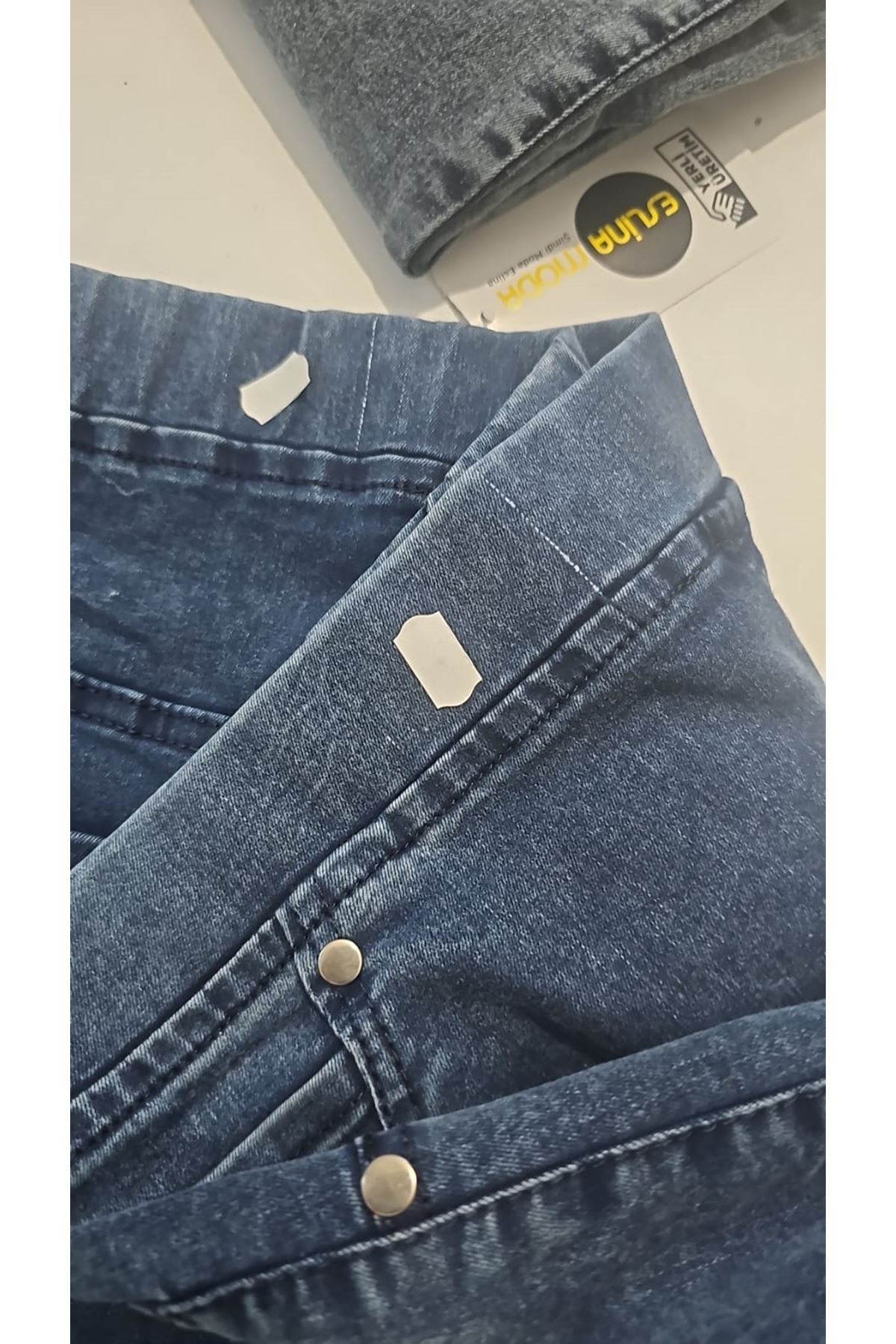 D-9137-22 Büyük Beden İspanyol Paça Kot Pantolon - Kar Yıkama Mavi 