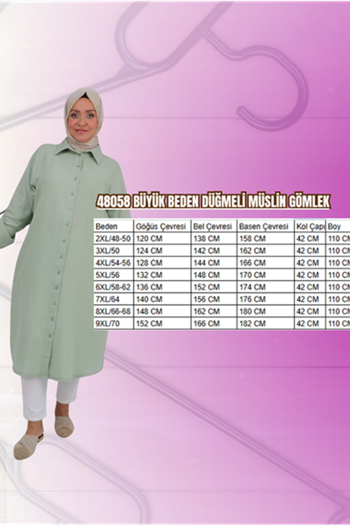 48058 Büyük Beden Düğmeli Müslin Gömlek - Lacivert