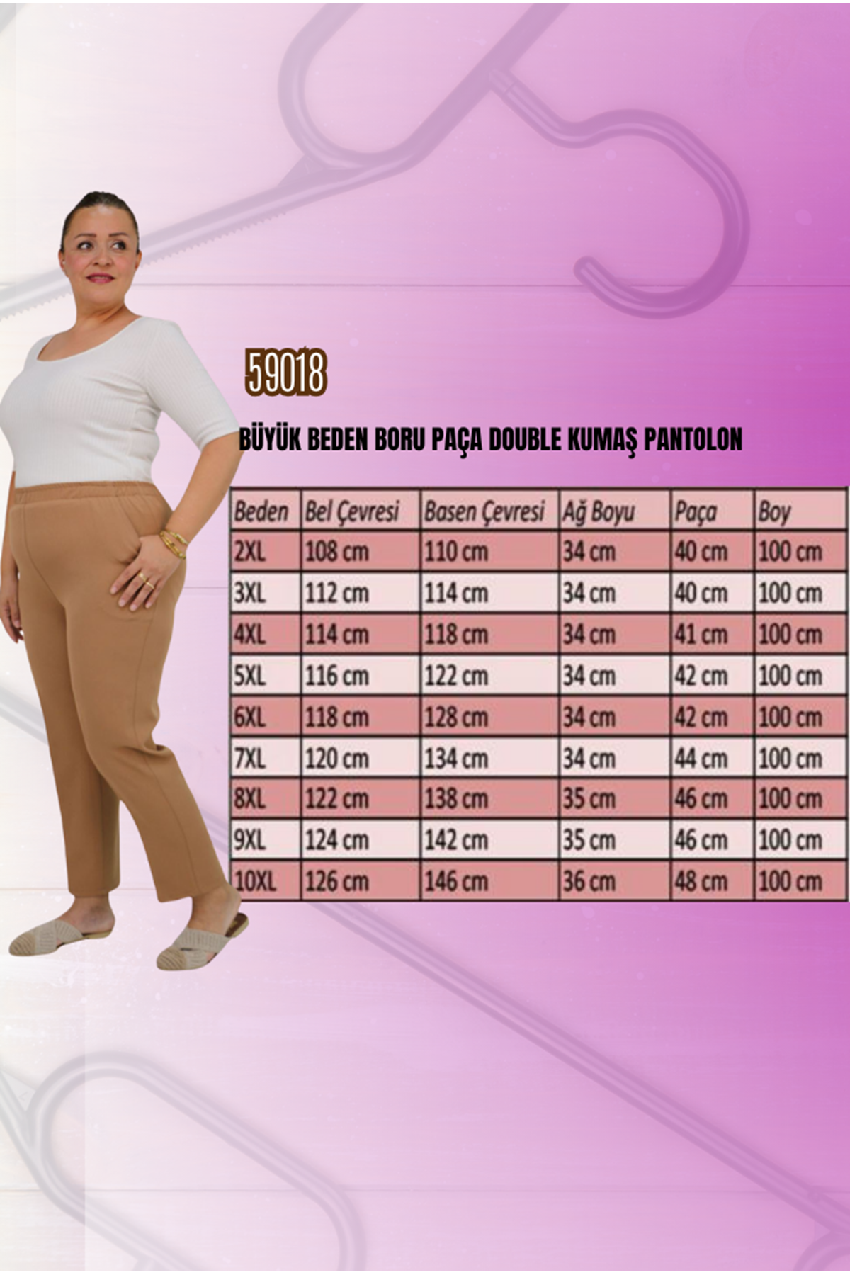 29020 Büyük Beden Beli Lastikli Boru Paça Pantolon - Lacivert