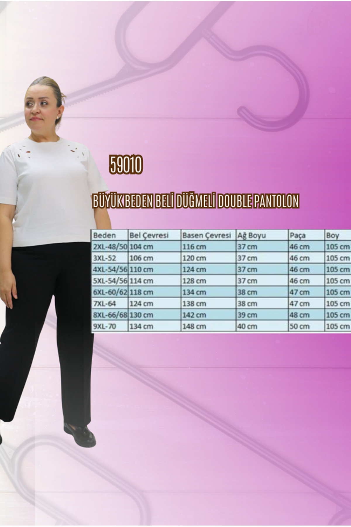 29021 Büyük Beden Beli Düğmeli Double Pantolon - Lacivert 