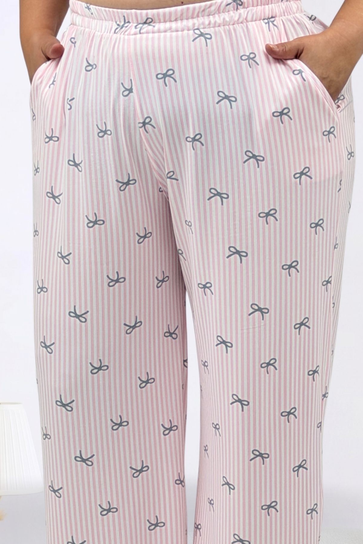 67808 Büyük Beden Kombinli Modal -Milan Pijama Takımı - Antrasit Kurdele Desenli