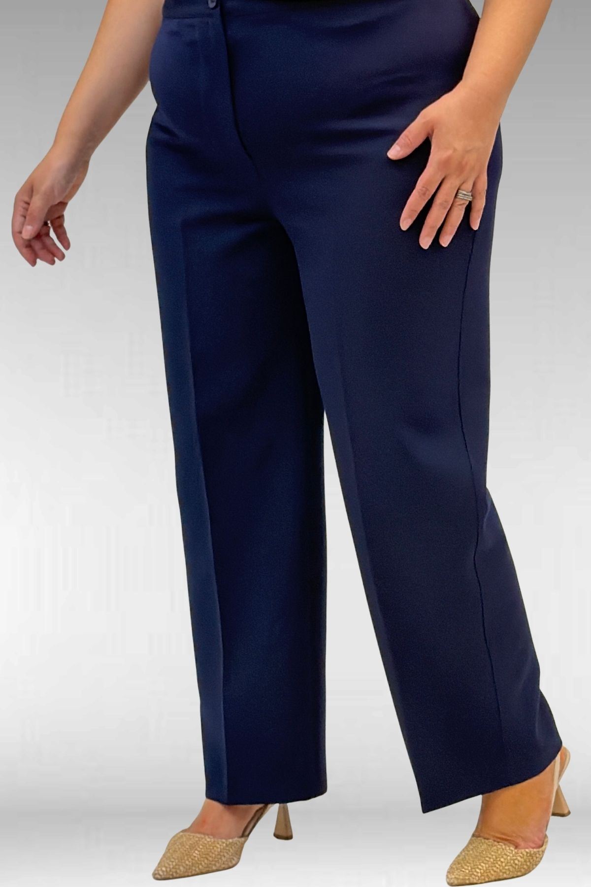 D-29021 Büyük Beden Beli Düğmeli Double Pantolon - Lacivert