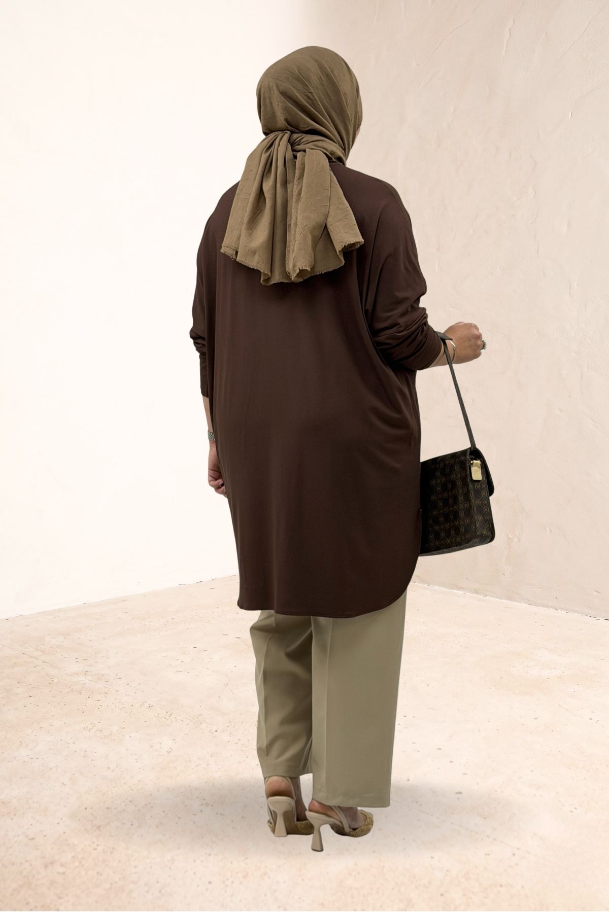 38111 Plus Size Basic Combed Cotton Tunic - Brown