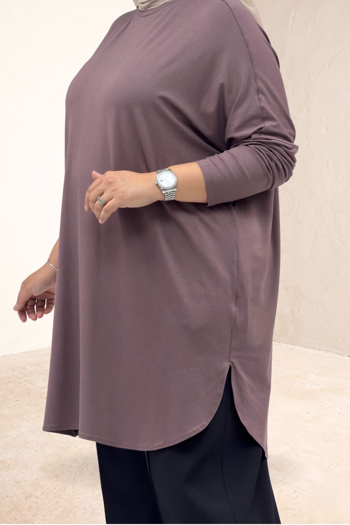 38111 Büyük Beden Basic Penye Tunik - Vizon