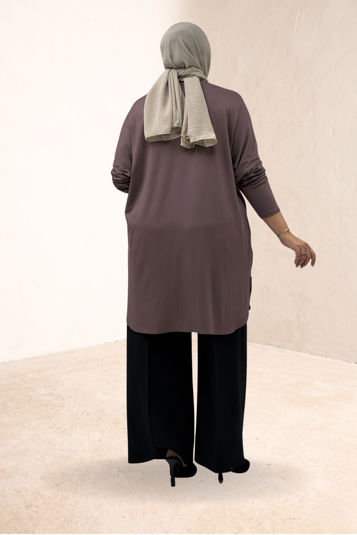 38111 Büyük Beden Basic Penye Tunik - Vizon