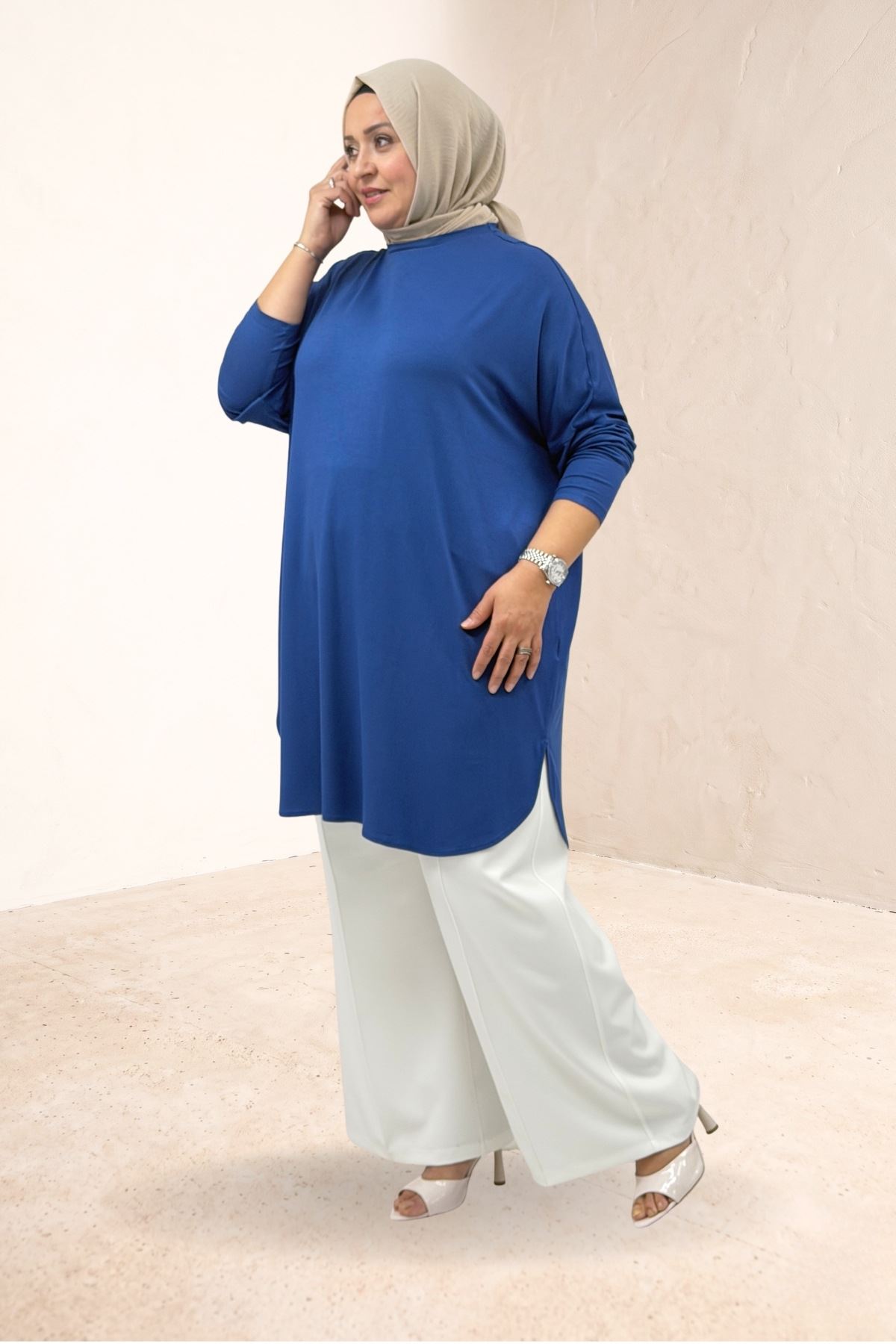 38111 Plus Size Basic Combed Cotton Tunic - Black
