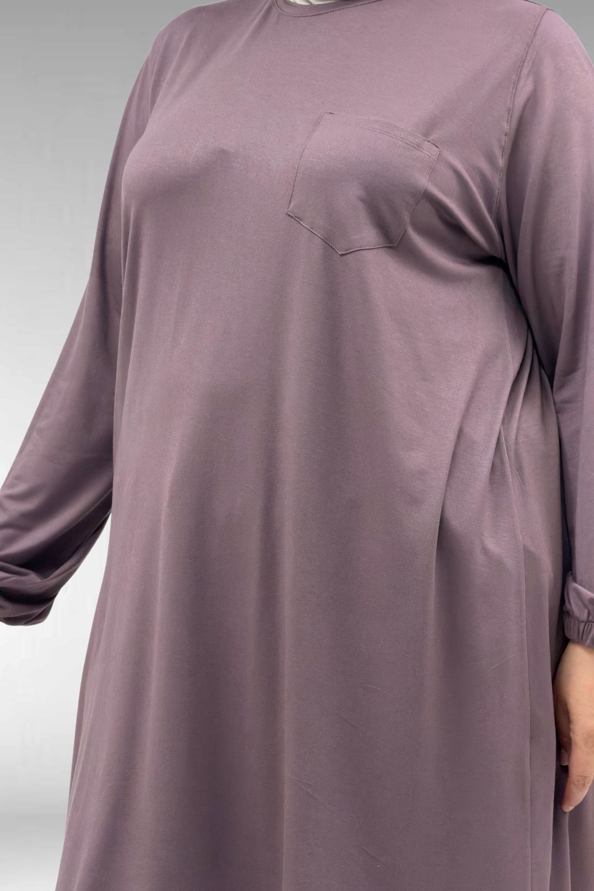 38014 Büyük Beden  Basic Penye Tunik - Vizon